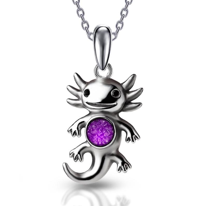 Handmade Axolotl Necklace, Amethyst Birthstone Pendant,Custom Initial Kids Name Necklace, Mama Daughter Gift,Birthflower Jewelry,Unique Gift
