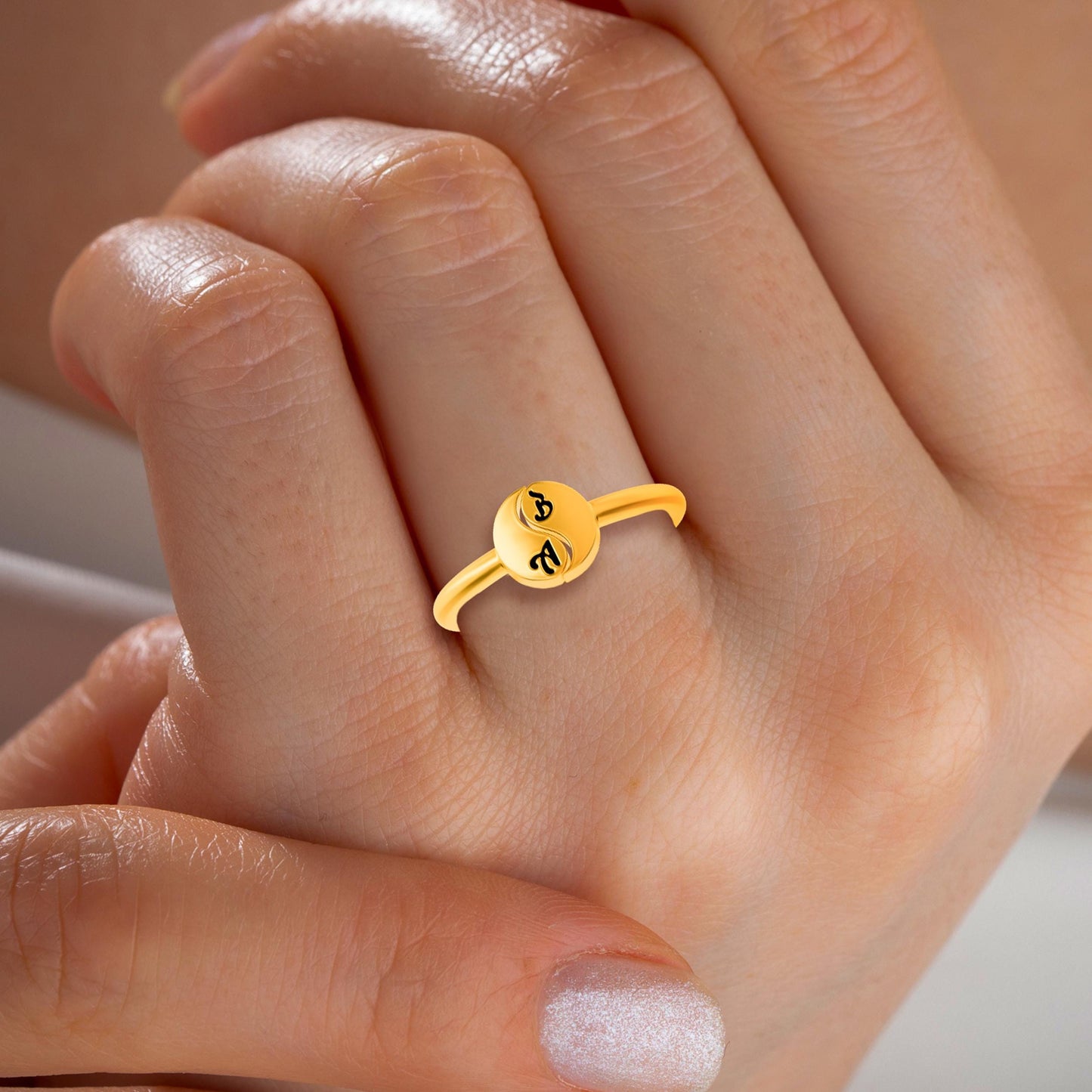 Engraved Signet Ring, Adjustable Pinky Ring, Minimalist Claddagh Cameo Ring, Custom Handwriting Name Letter Initial Couples Elden Inspired