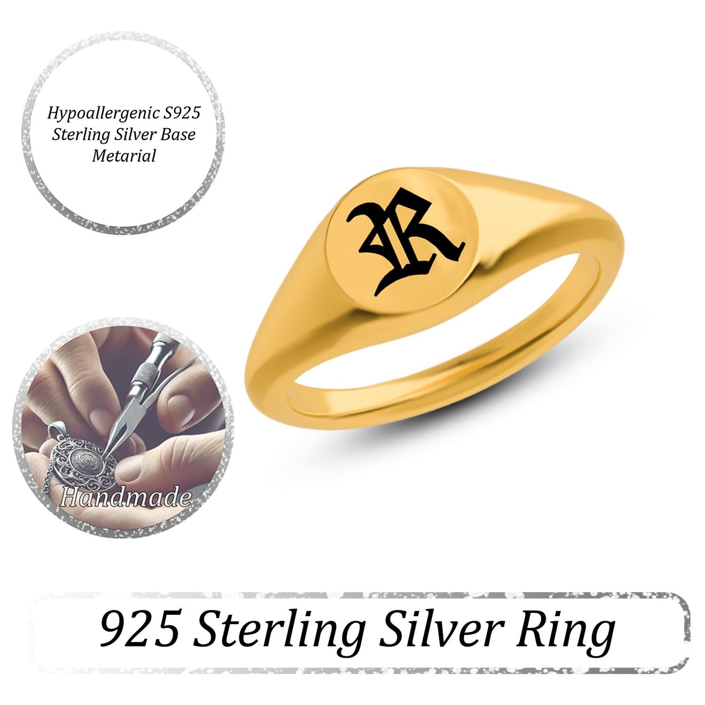 Times New Roman Initial Ring, Personalized Signet Ring, Gold Initial Jewelry, Handmade Engagement Ring, Gift for Him & Her, Birthday Gift