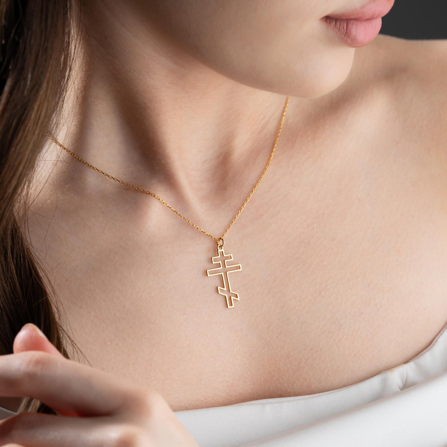 Gold Cross Necklace, Men's Women's Small Dainty Cross, 925 Sterling Silver Orthodox Sideways Cross, Tiny Pearl Christian Jewelry Gift