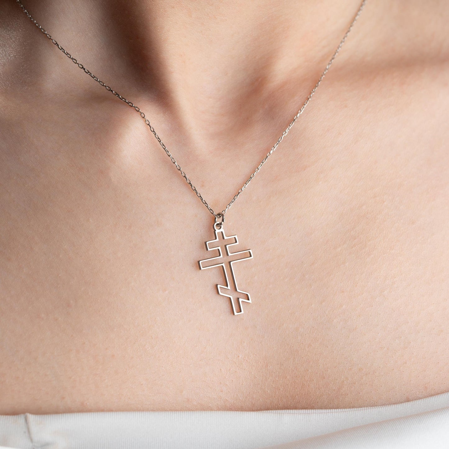 Gold Cross Necklace, Men's Women's Small Dainty Cross, 925 Sterling Silver Orthodox Sideways Cross, Tiny Pearl Christian Jewelry Gift