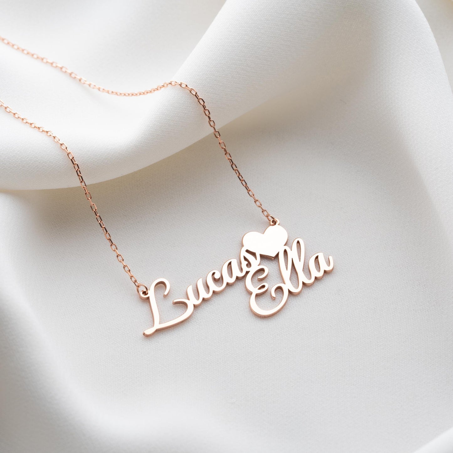 Double Name Necklace, Gold Silver Nameplate Jewelry,Custom Couple Necklace, Dainty Heart Necklace, Personalized Kids Jewelry,Name Plate Gift