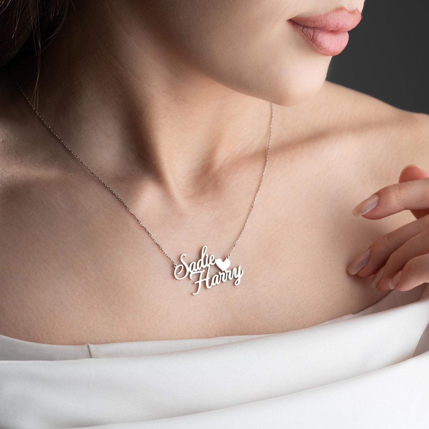 Double Name Necklace, Gold Silver Nameplate Jewelry,Custom Couple Necklace, Dainty Heart Necklace, Personalized Kids Jewelry,Name Plate Gift