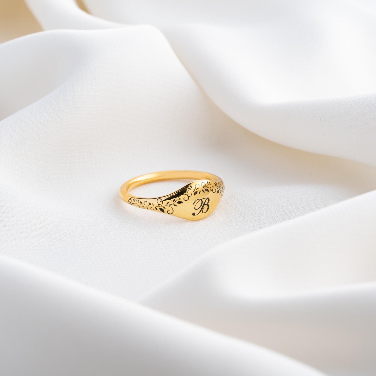 Silver Signet Ring - Custom Engraved Pinky Ring, Personalized Name Ring, Gold Dainty Handwriting Memorial Ring, Anniversary Ring for Women