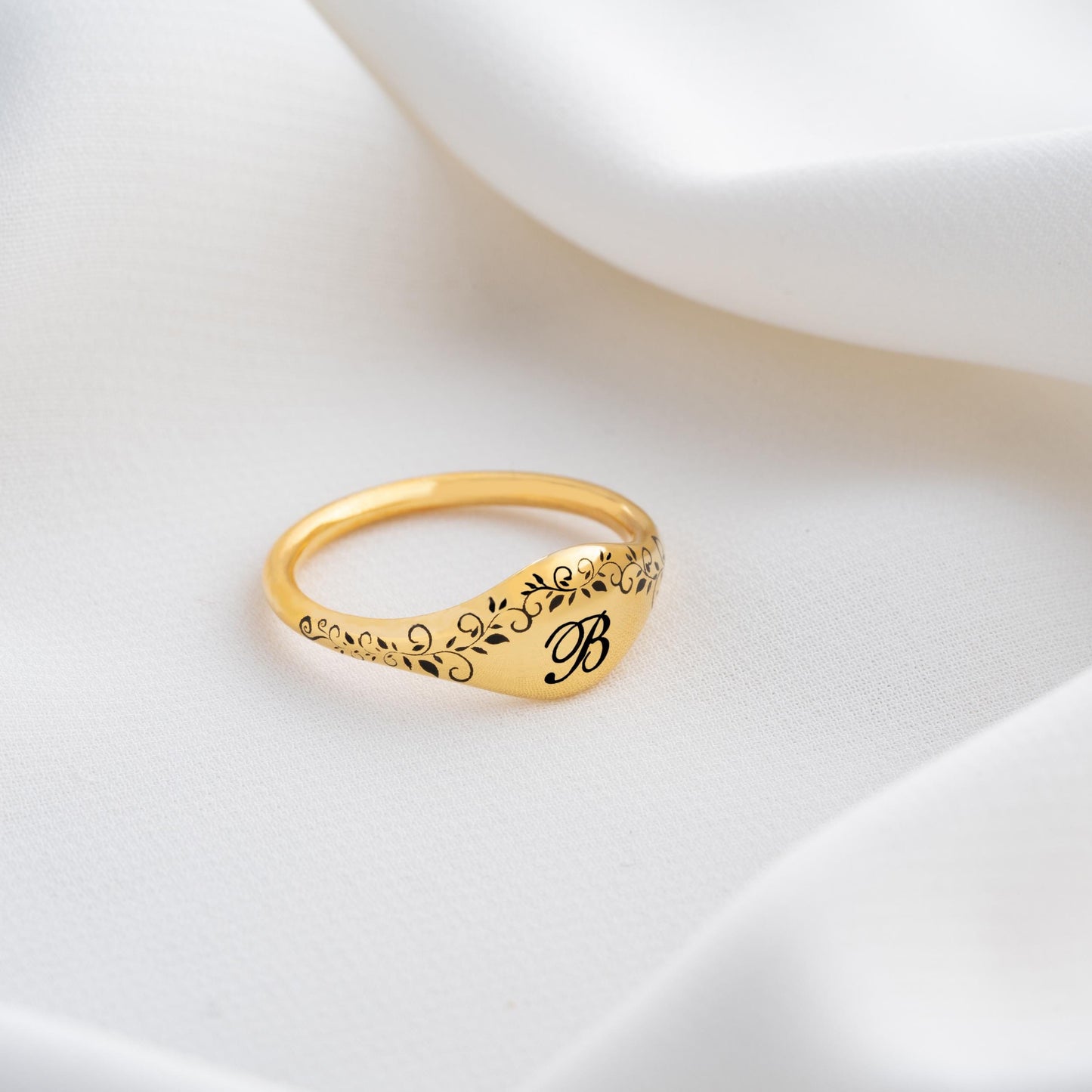Silver Signet Ring - Custom Engraved Pinky Ring, Personalized Name Ring, Gold Dainty Handwriting Memorial Ring, Anniversary Ring for Women