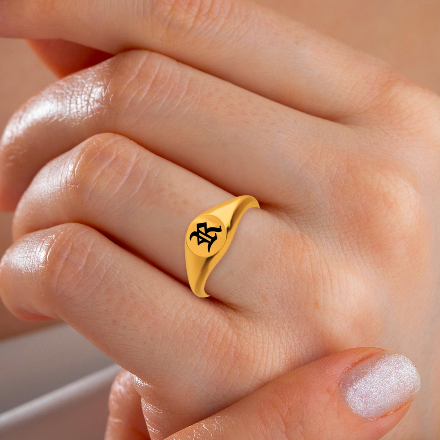 Times New Roman Initial Ring, Personalized Signet Ring, Gold Initial Jewelry, Handmade Engagement Ring, Gift for Him & Her, Birthday Gift