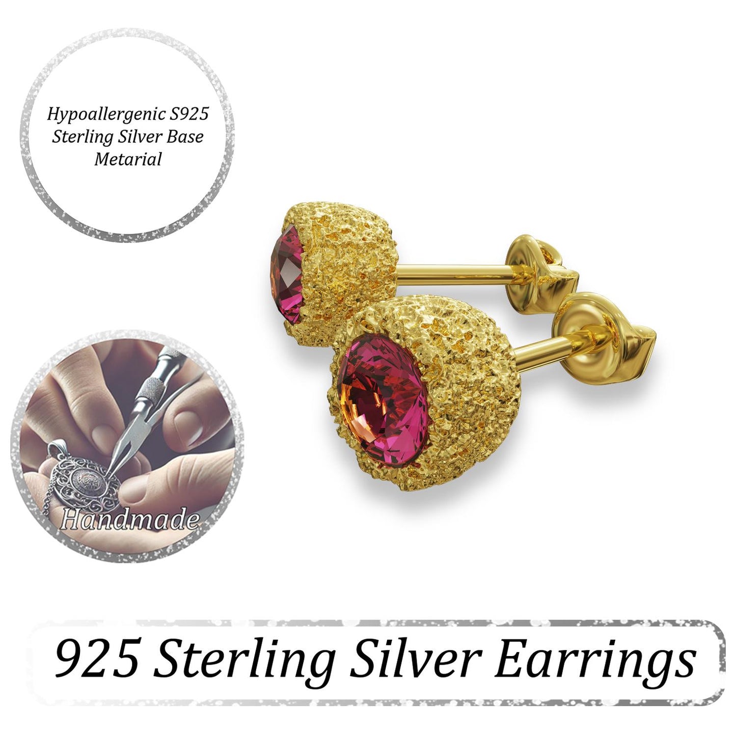 Ruby Stud Earrings, Sapphire Earrings, Moissanite, Garnet Earrings, Vintage Gold Studs, Birthstone Jewelry,Handmade Anniversary Gift for Her