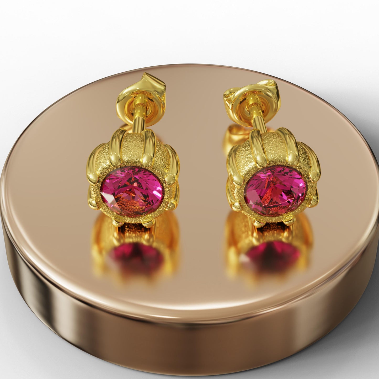 Ruby Stud Earrings,Gold-Silver Studs, Ruby Jewelry,Moissanite-Garnet Earrings, Wedding,Statement Earrings,Birthday,Anniversary Gift for Her
