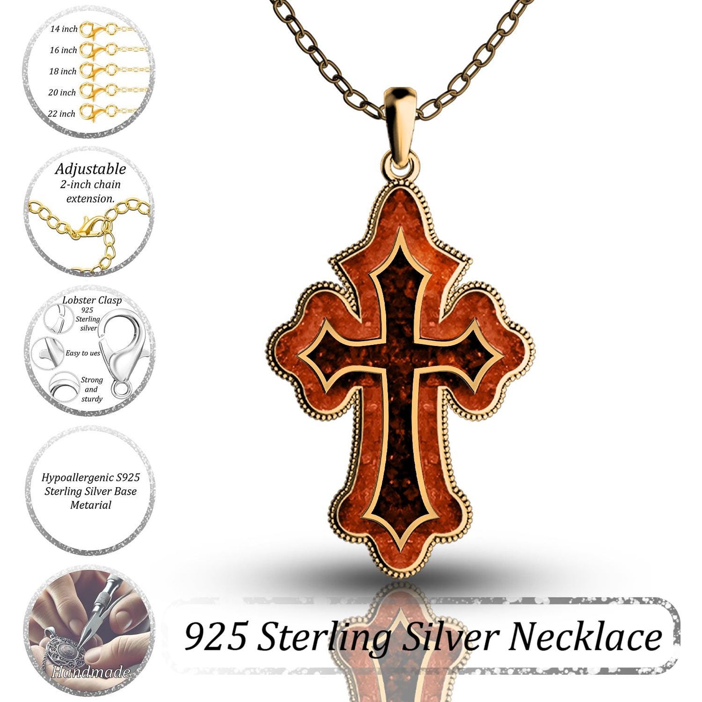 Gold Cross Necklace - Men's & Women's Christian Crucifix, Pearl Cross Pendant, Silver Sideways Cross, Orthodox Dainty Necklace, Gift for Him