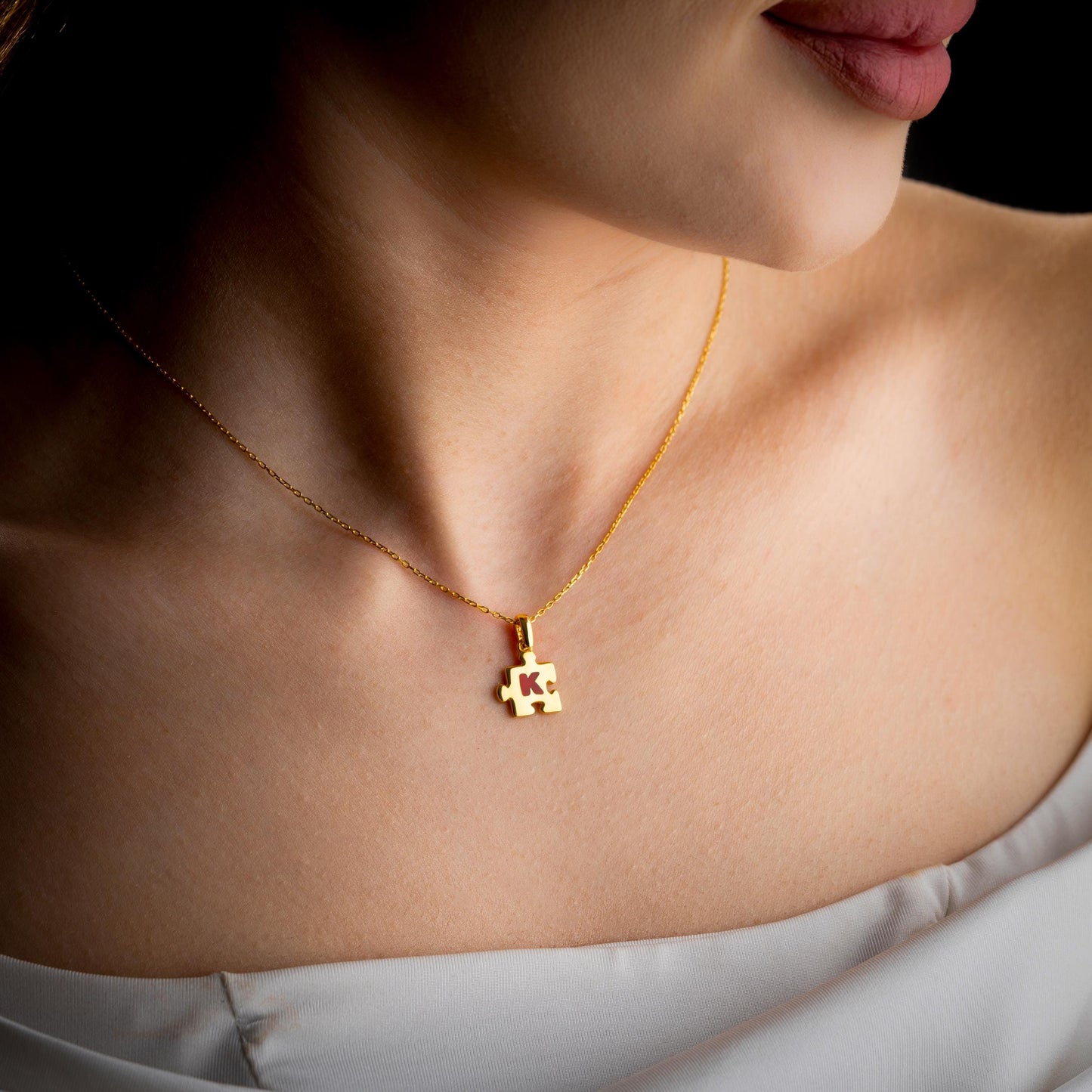 Personalized Puzzle Necklace, Name Letter Pendant, Gold & Silver Handmade Jewelry, Couples Necklace, Cross Charm, Gift for Her,Birthday Gift