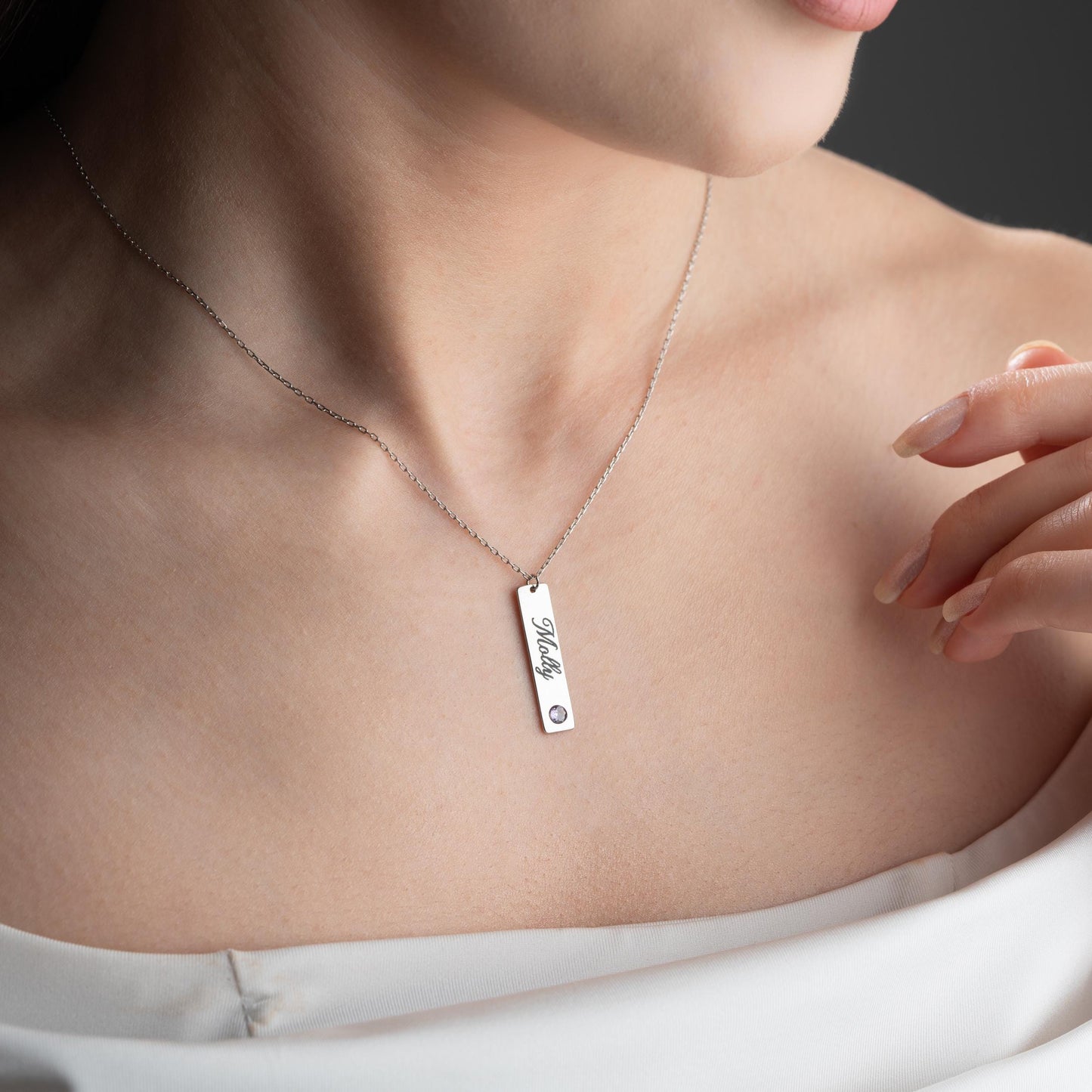 Custom Bar Necklace,Gold Name Bar Necklace,Engraved Birthstone Necklace, Handwriting Jewelry, Dainty Personalized Gift for Her,Birthday Gift