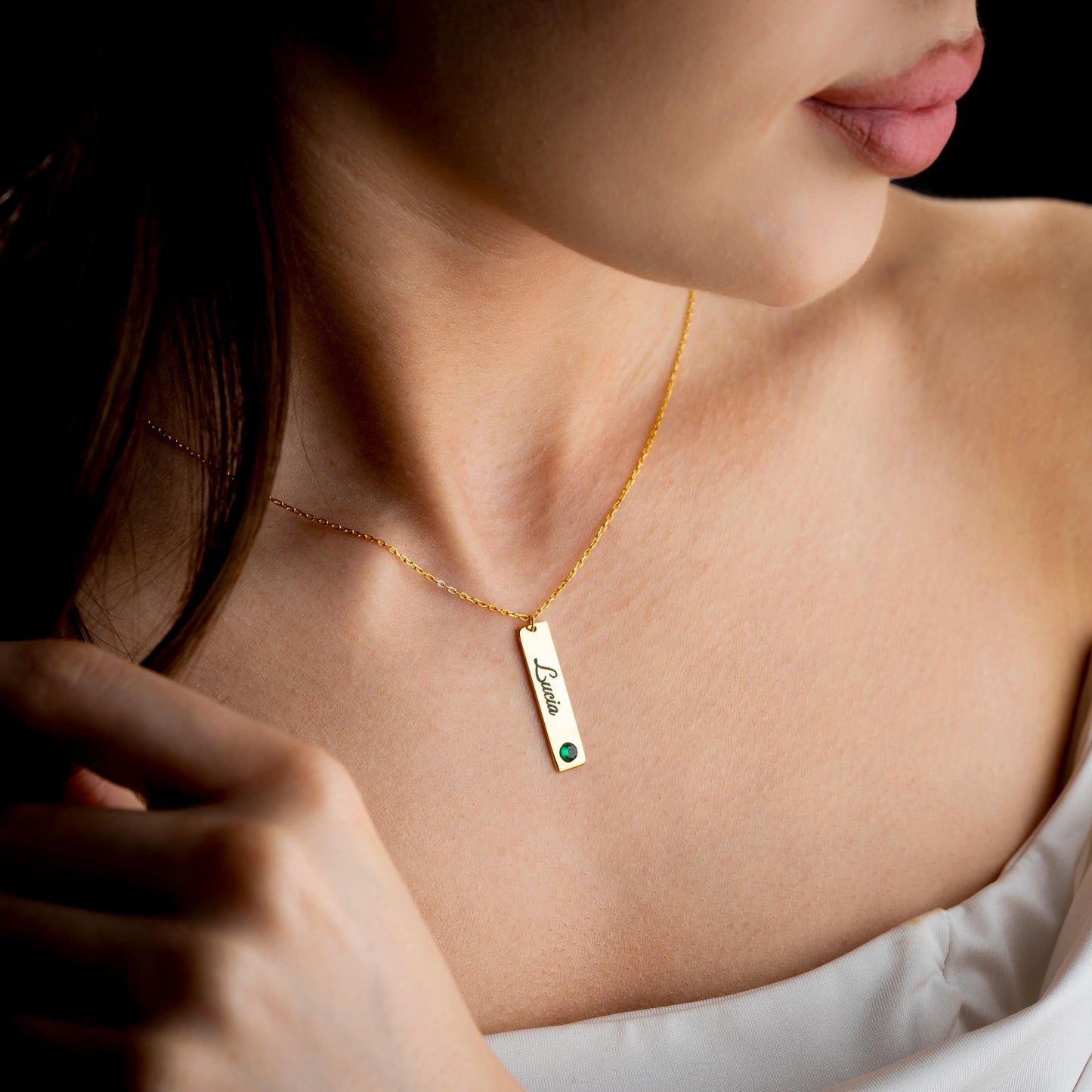 Custom Bar Necklace,Gold Name Bar Necklace,Engraved Birthstone Necklace, Handwriting Jewelry, Dainty Personalized Gift for Her,Birthday Gift