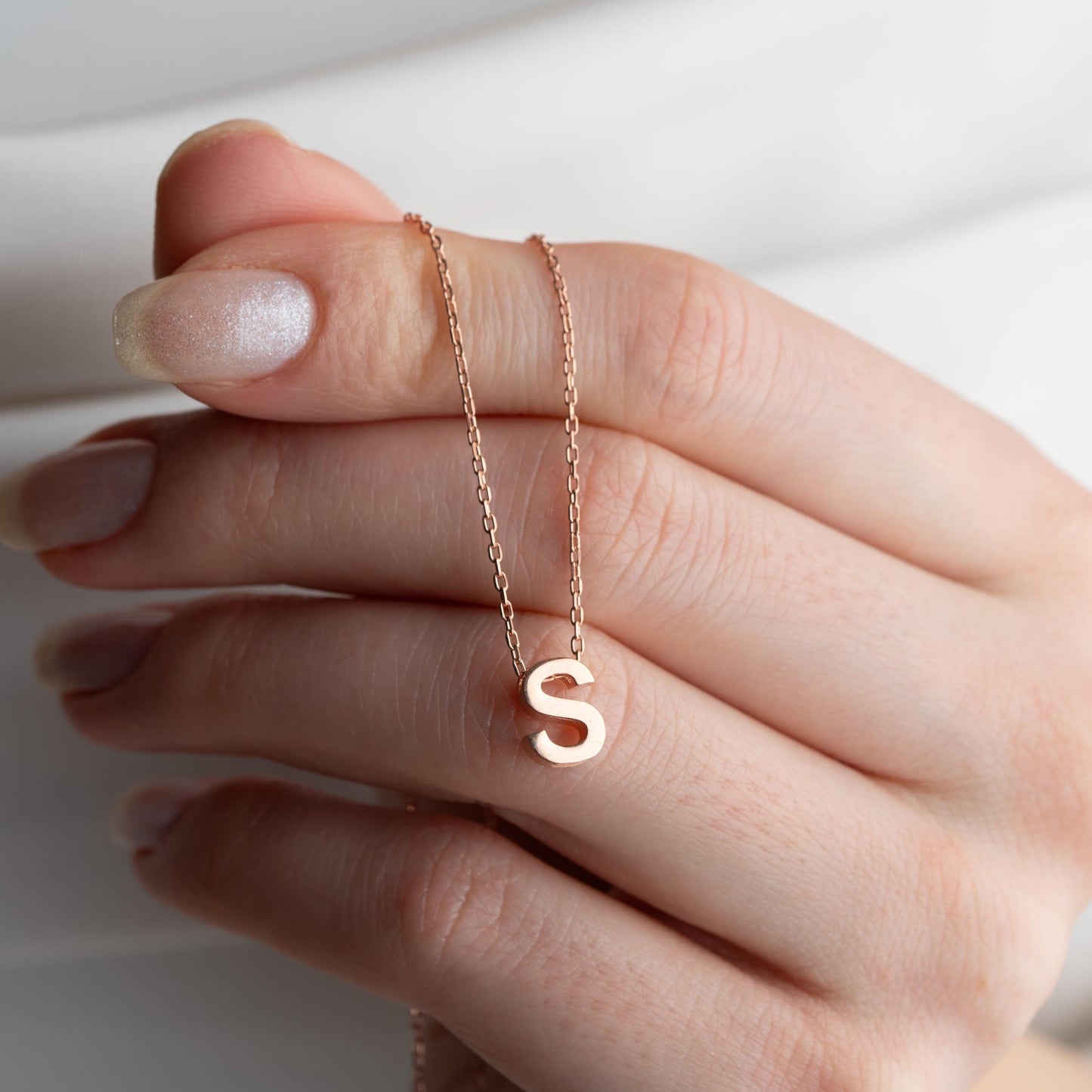 Gold Letter Initial Necklace, Minimalist Name Charm Jewelry, Rose Gold Bubble Necklace for Women, Personalized Birthday Gift for Her.