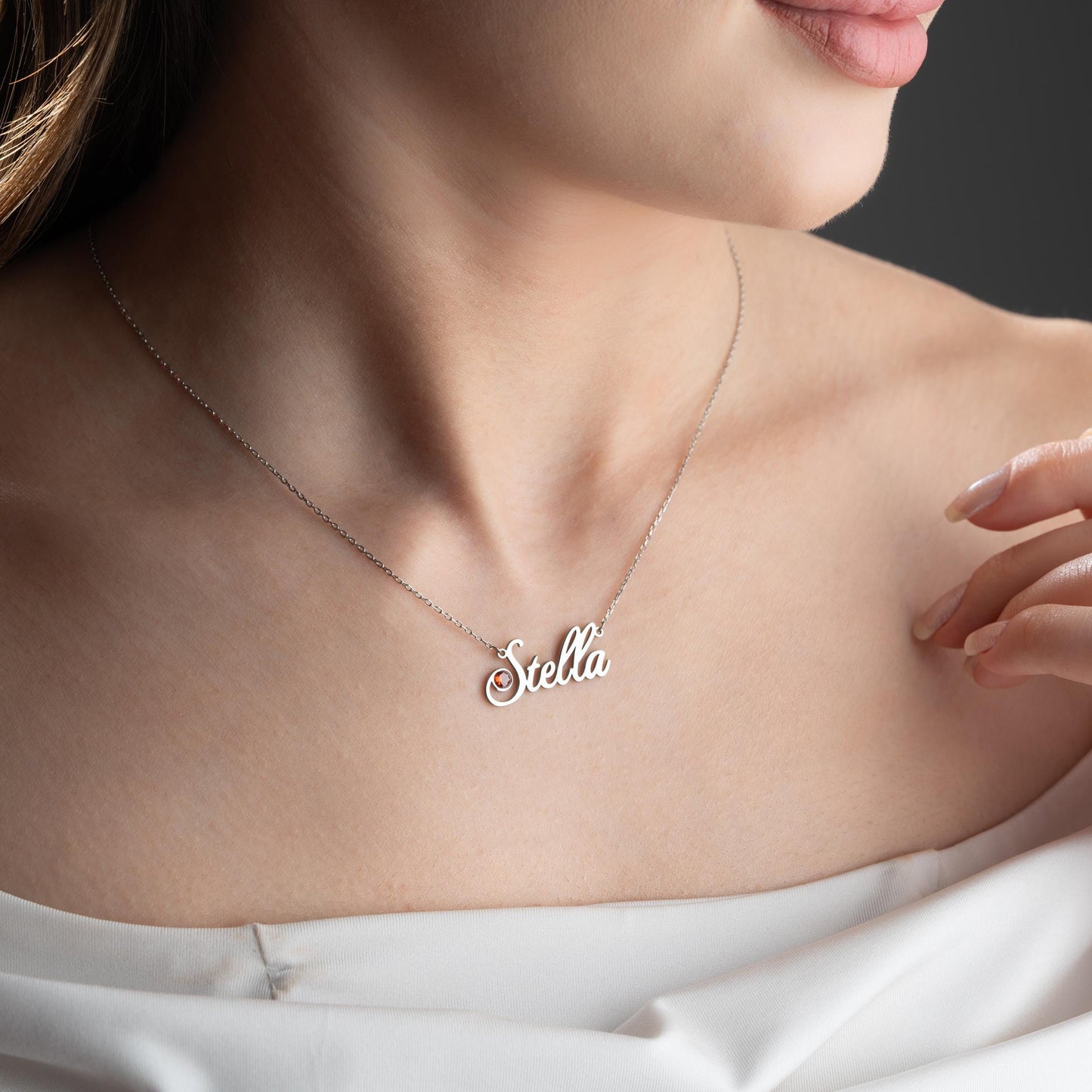 Personalized Christmas Birthstone Name Necklace, 925 Sterling Silver Custom Pendant, Handmade Holiday Gift, Festive Jewelry for Women.