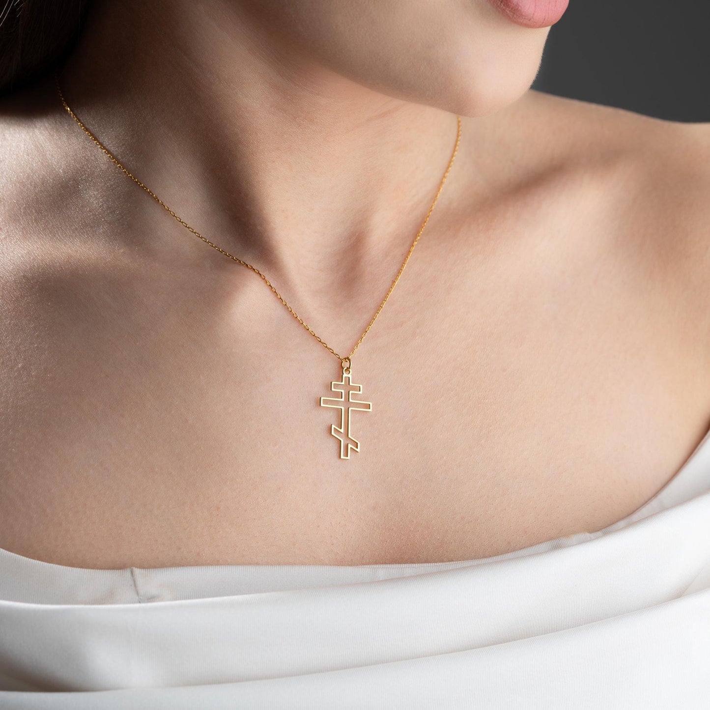 Gold Cross Necklace, Men's Women's Small Dainty Cross, 925 Sterling Silver Orthodox Sideways Cross, Tiny Pearl Christian Jewelry Gift