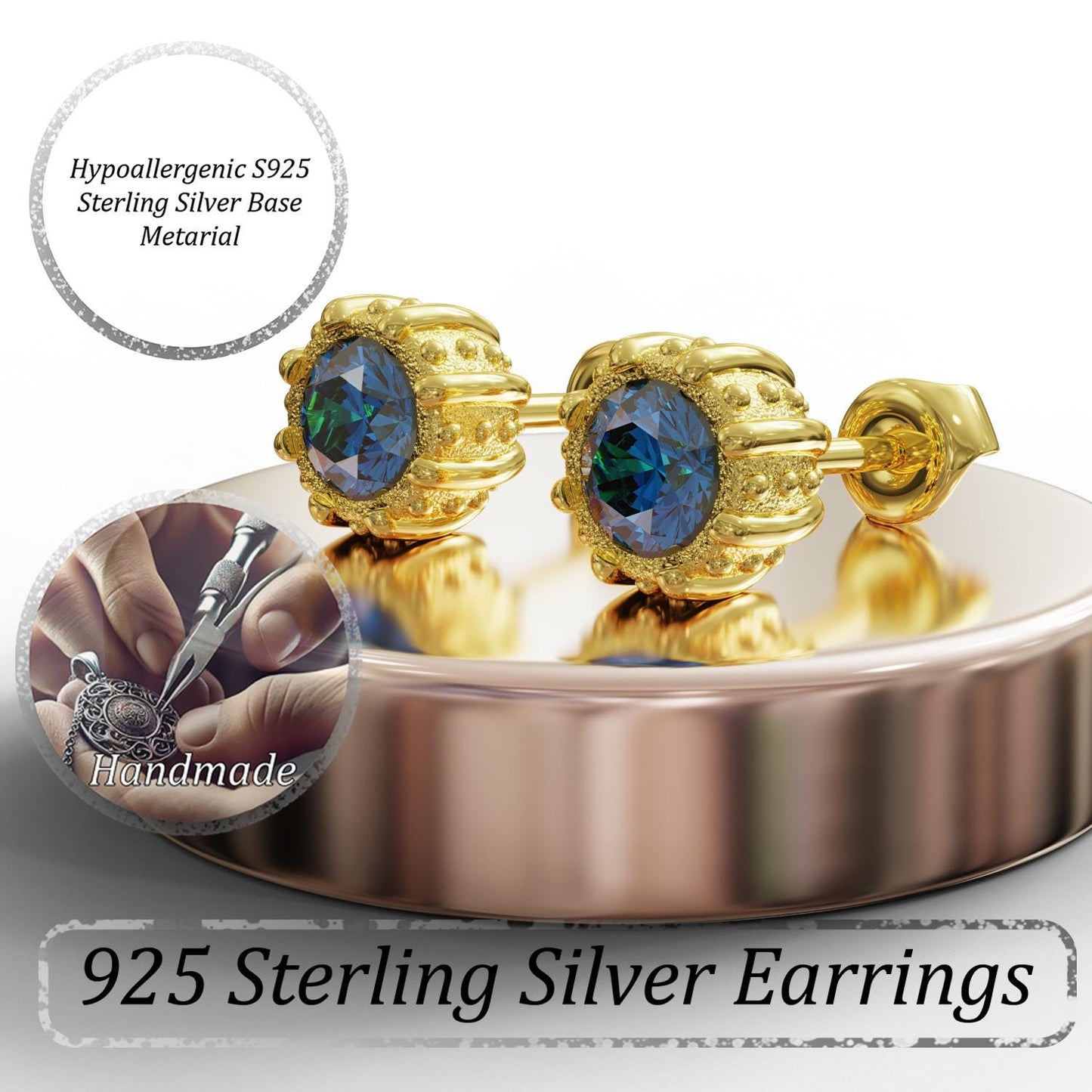 Blue Topaz Earrings, Silver Stud Earrings, Gold Stud Earrings, Light Blue Gemstone Earrings, Handmade Jewelry, Gift for Her, Birthday Gift.