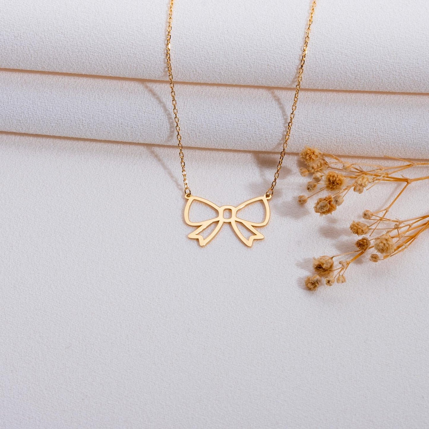 Bow Necklace, Gold Bow Charm Pendant, Vintage Minimalist Silver Necklace, Bridesmaid Wedding Gift, Gift for Her, Elegant Jewelry,handmade