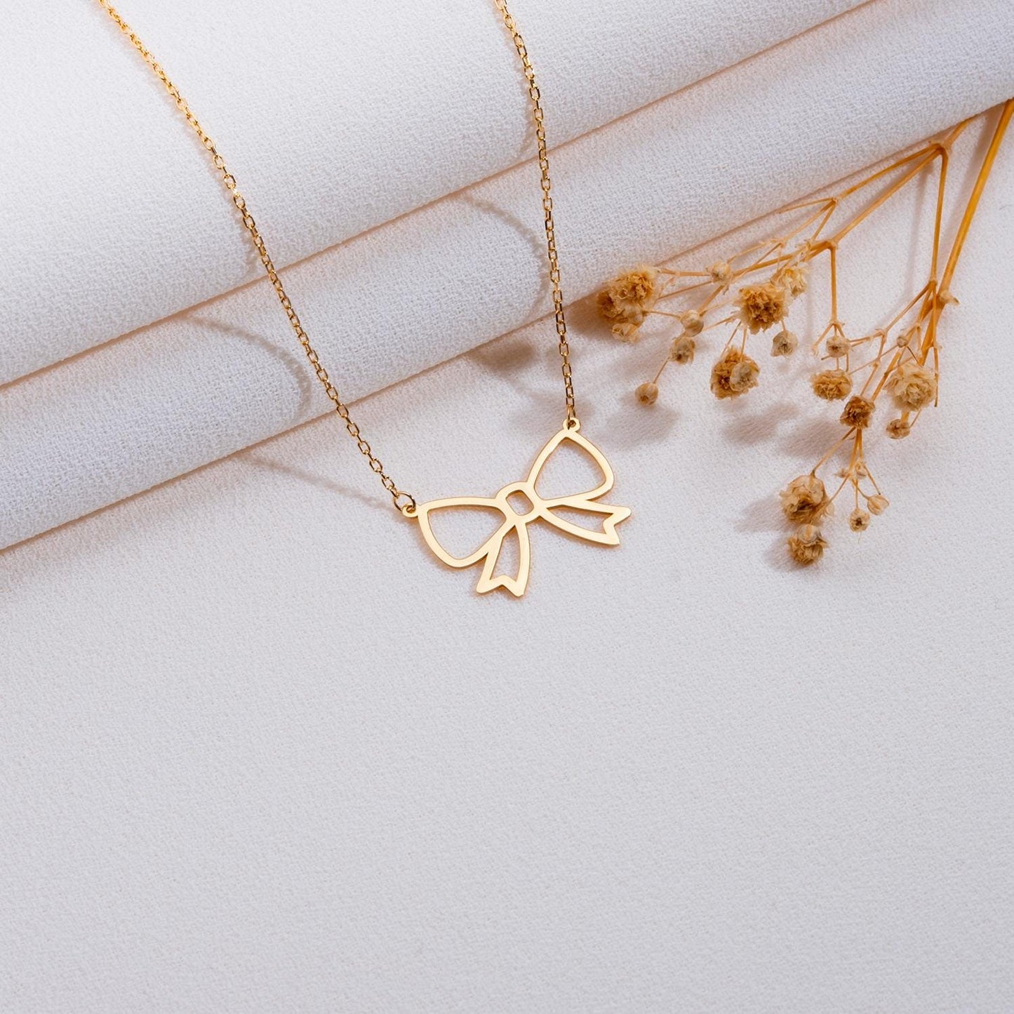 Bow Necklace, Gold Bow Charm Pendant, Vintage Minimalist Silver Necklace, Bridesmaid Wedding Gift, Gift for Her, Elegant Jewelry,handmade