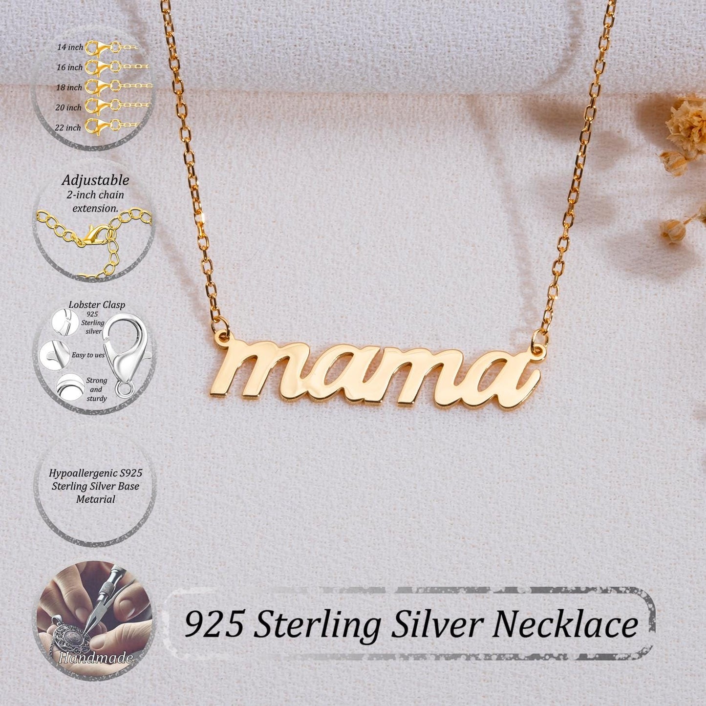 Mama Necklace, Custom Nameplate Necklace,Silver or Gold Dainty Gift for Mom,Personalized Mama Jewelry, Necklace for Women, Mom Gift,handmade