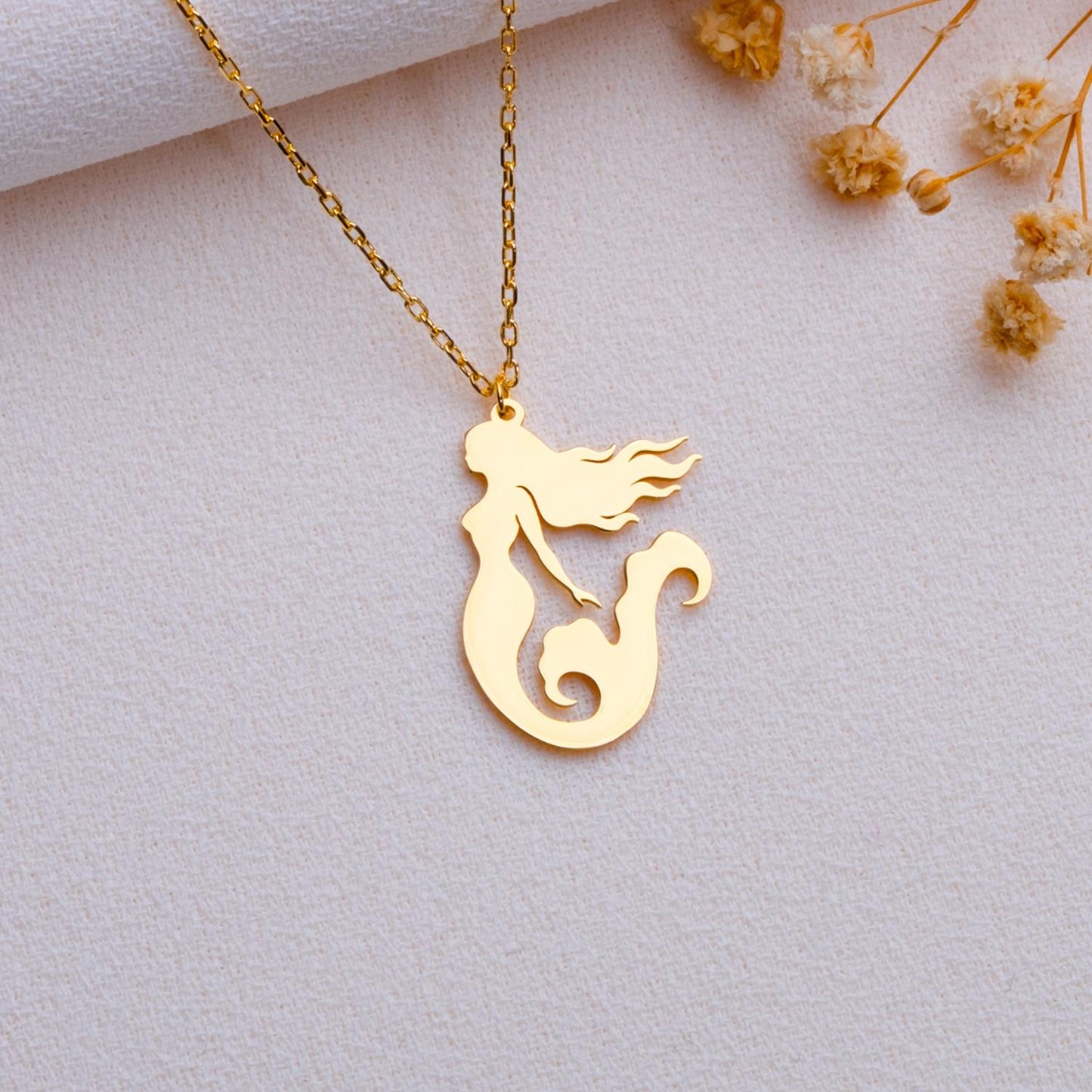 Mermaid Pendant Necklace: 14K Gold Plated 925 Sterling Silver Charm
