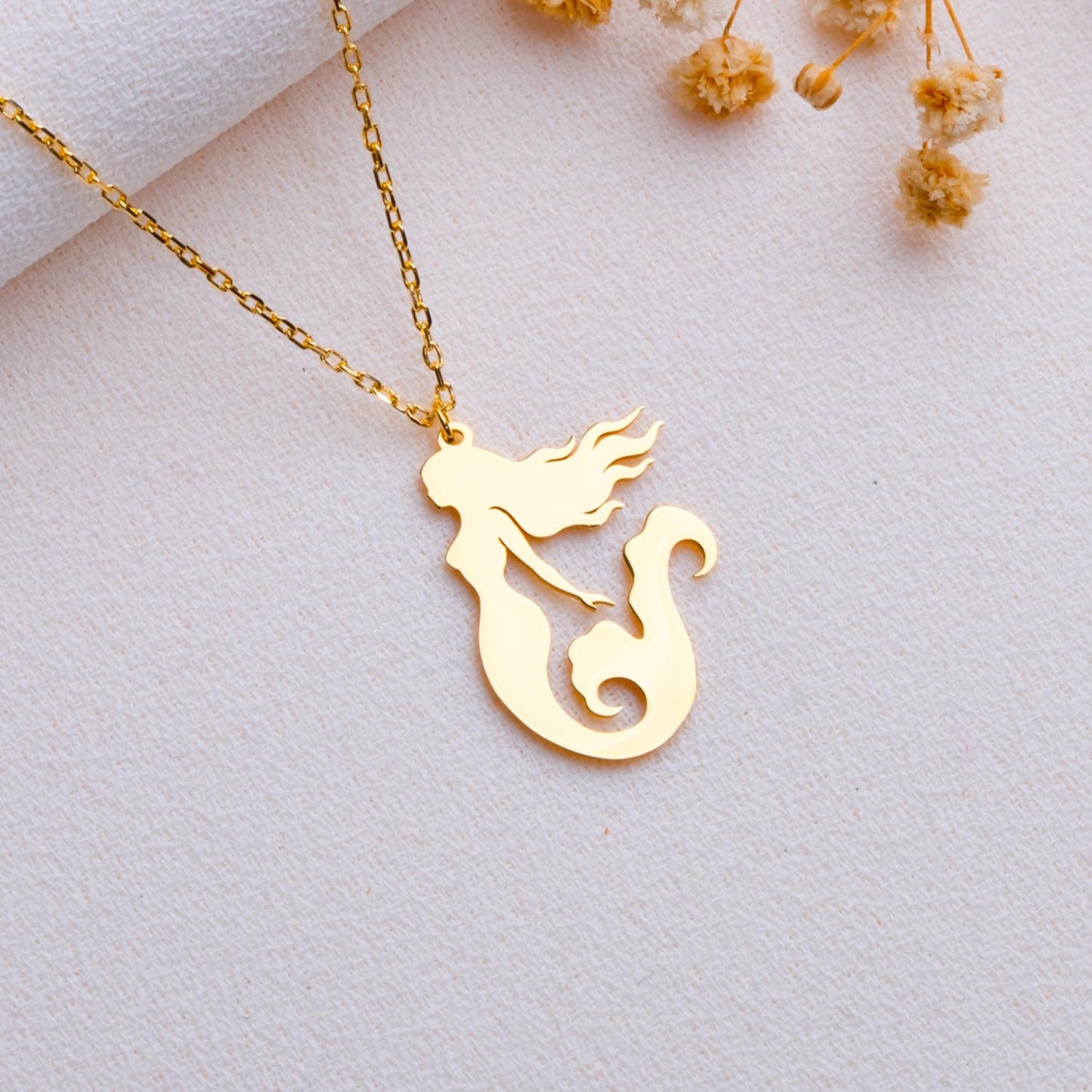 Mermaid Pendant Necklace: 14K Gold Plated 925 Sterling Silver Charm