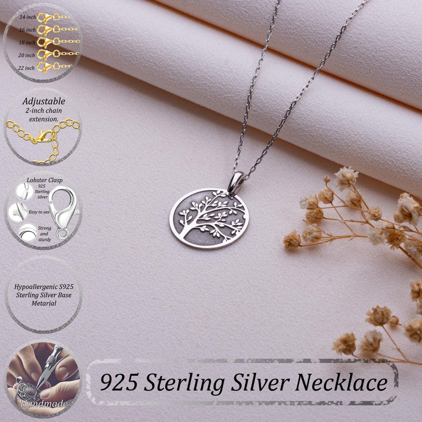 Tree of Life Necklace,Handmade Silver or Gold Family Tree Pendant, Dainty Statement Jewelry,Gift for Her, Pendant Necklace,Tree Life Jewelry