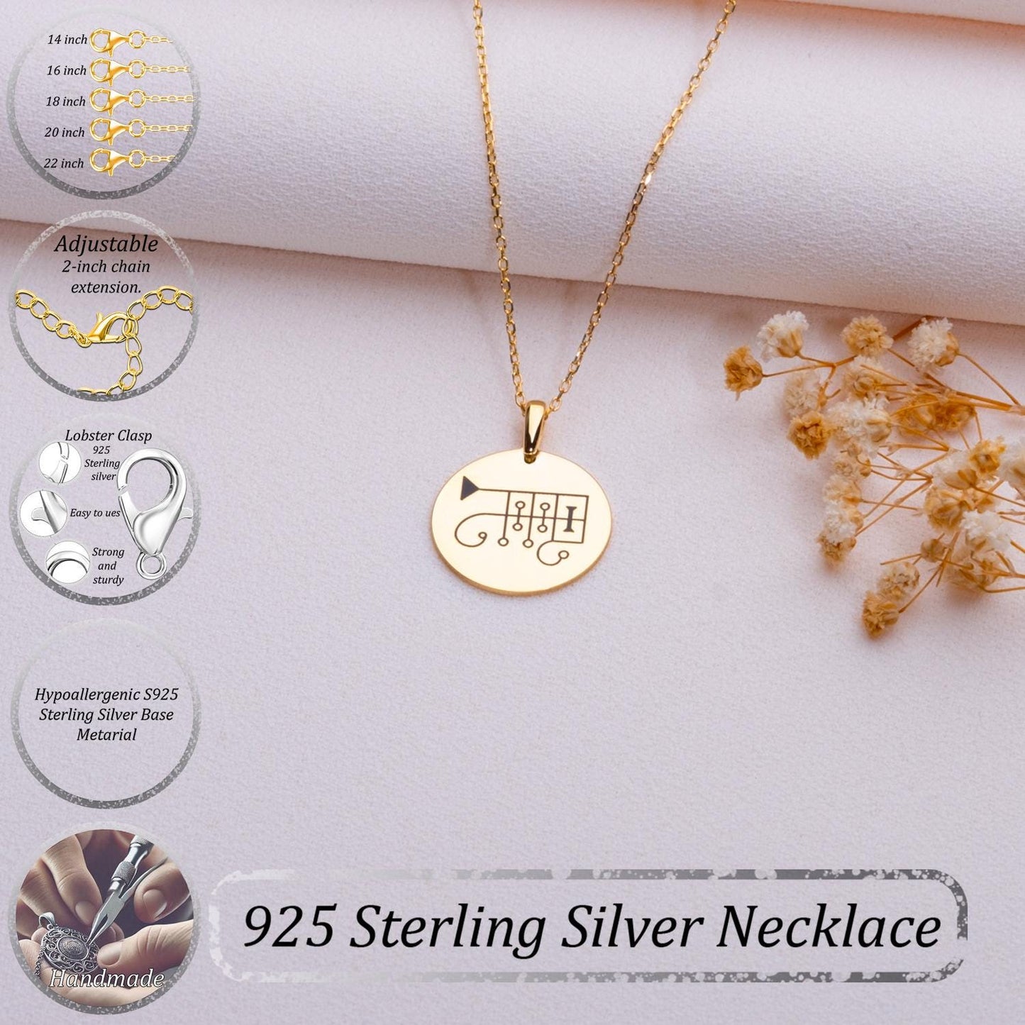 Ronove Sigil Pendant Necklace: 14K Gold Plated 925 Sterling Silver Talisman