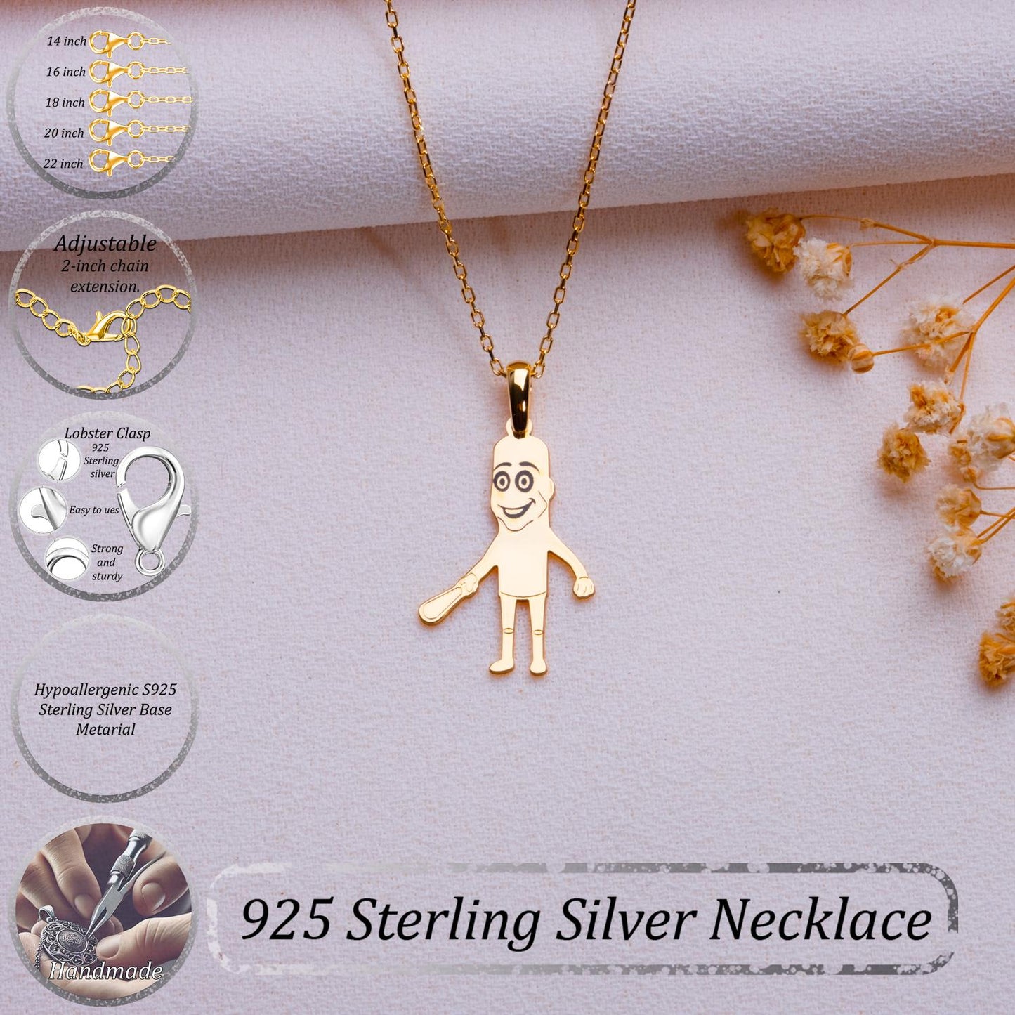 Tung Tung Sahur Neklace-Silver Boy and Girl Pendant Necklace–Gold Boy Charm,Kids Name Necklace, Personalized Gift for Son,Little Boy Jewelry