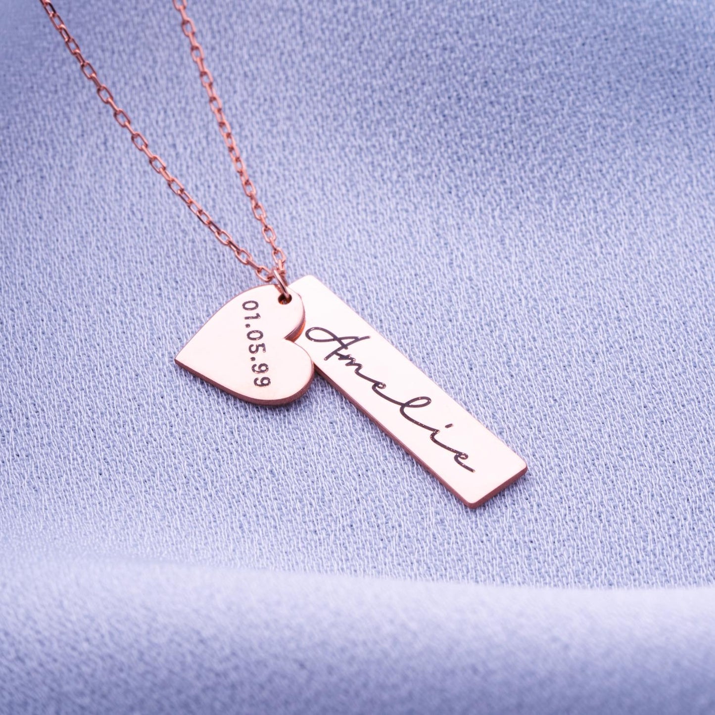 Heart Bar Necklace – Custom Nameplate, Mama Necklace, Personalized Heart Charm, Bar Jewelry Gift for Her, Name Bar Necklace for Women