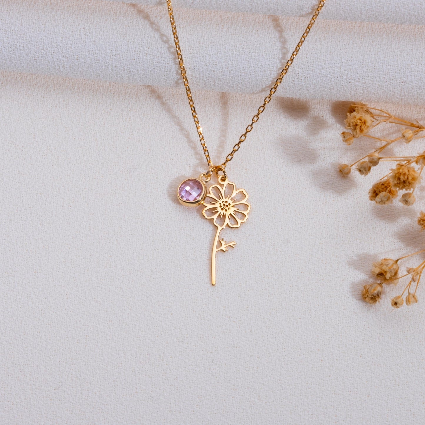 October Cosmos Flower Necklace,October Birthflower Jewelry,Birthstone Necklace,Birthday Gift,Birth Flower Jewelry,Birthflower Necklace