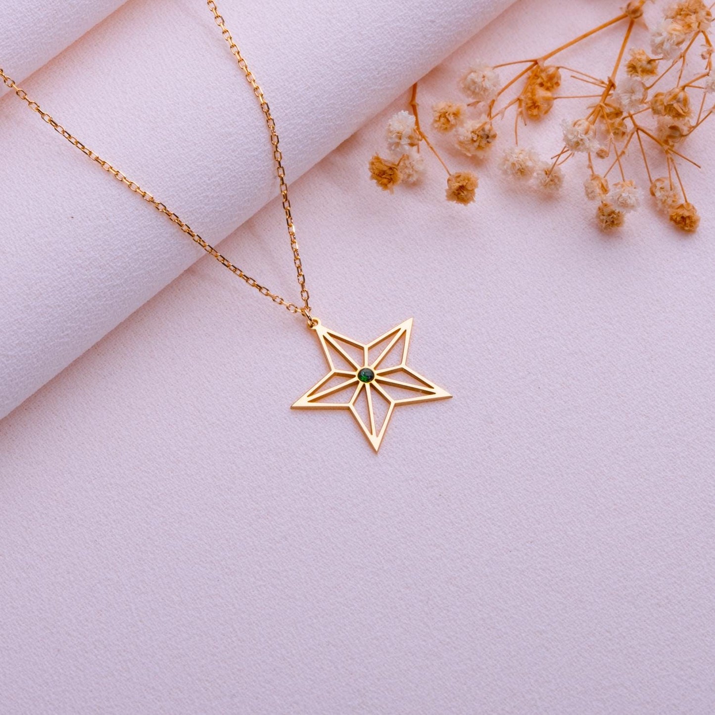 Origami Star Necklace – North Star Pendant, Polaris Compass Necklace, Handmade Silver or Gold Star Jewelry, Birthstone Gift for Her or Him