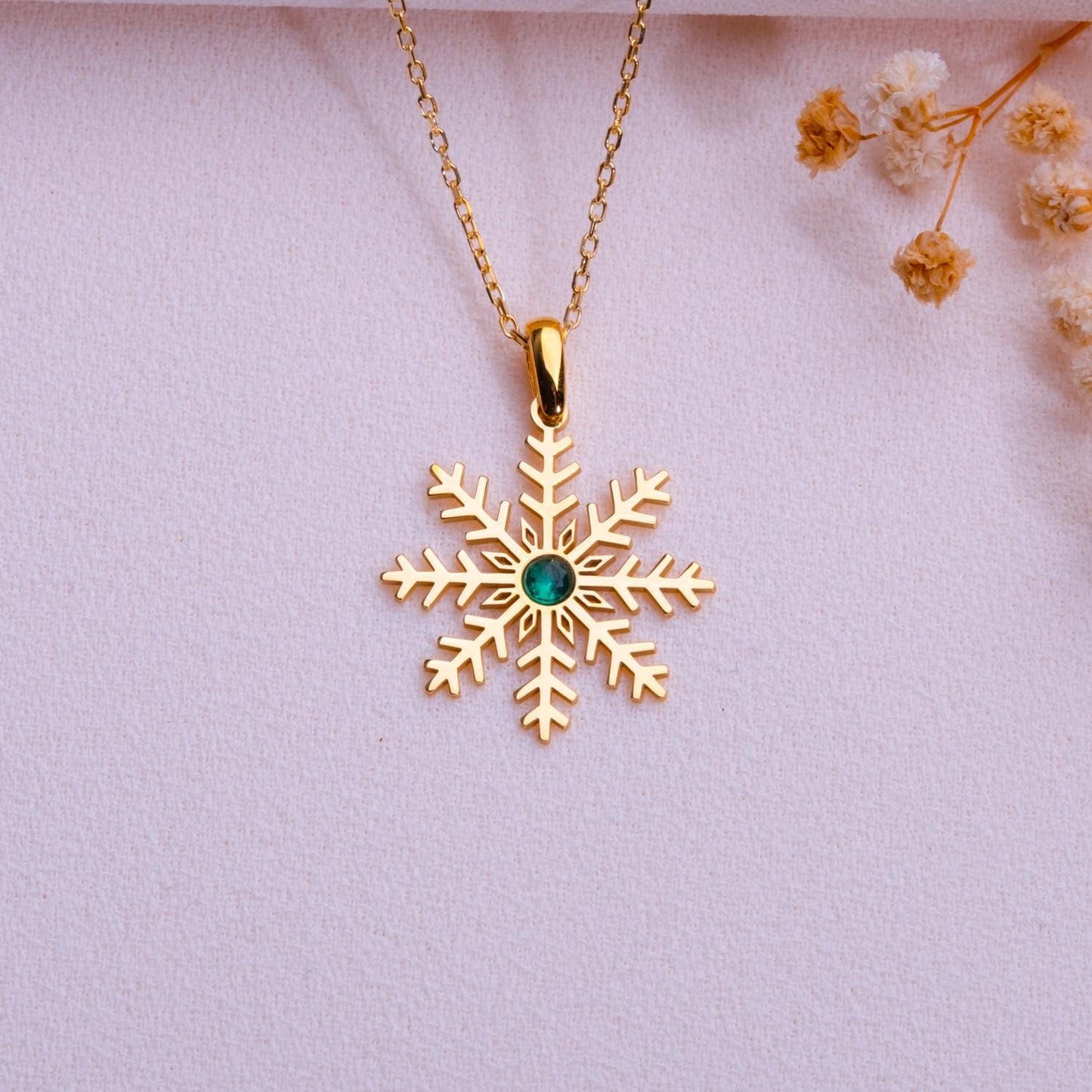 Snowflake Birthstone Necklace, December Gift, Origami Snowflake Pendant, 925 Sterling Silver Jewelry, Gift for Her or Him, Personalized