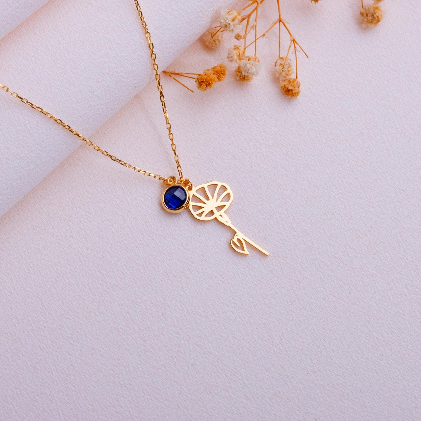 September Sapphire Birthstone Necklace • Morning Glory Flower Pendant • Birthflower Jewelry Gift • September Birthday Gift for Her-Handmade