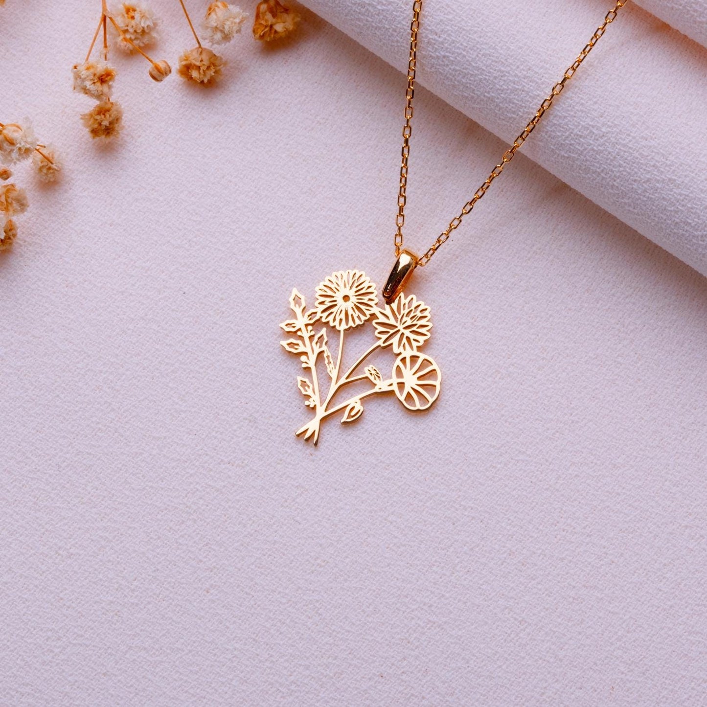 Bouquet Birth Flower Pendant • Dainty Birth Month Necklace • Gold Birthflower Jewelry • Personalized Floral Gift • Birthday Necklace for Her