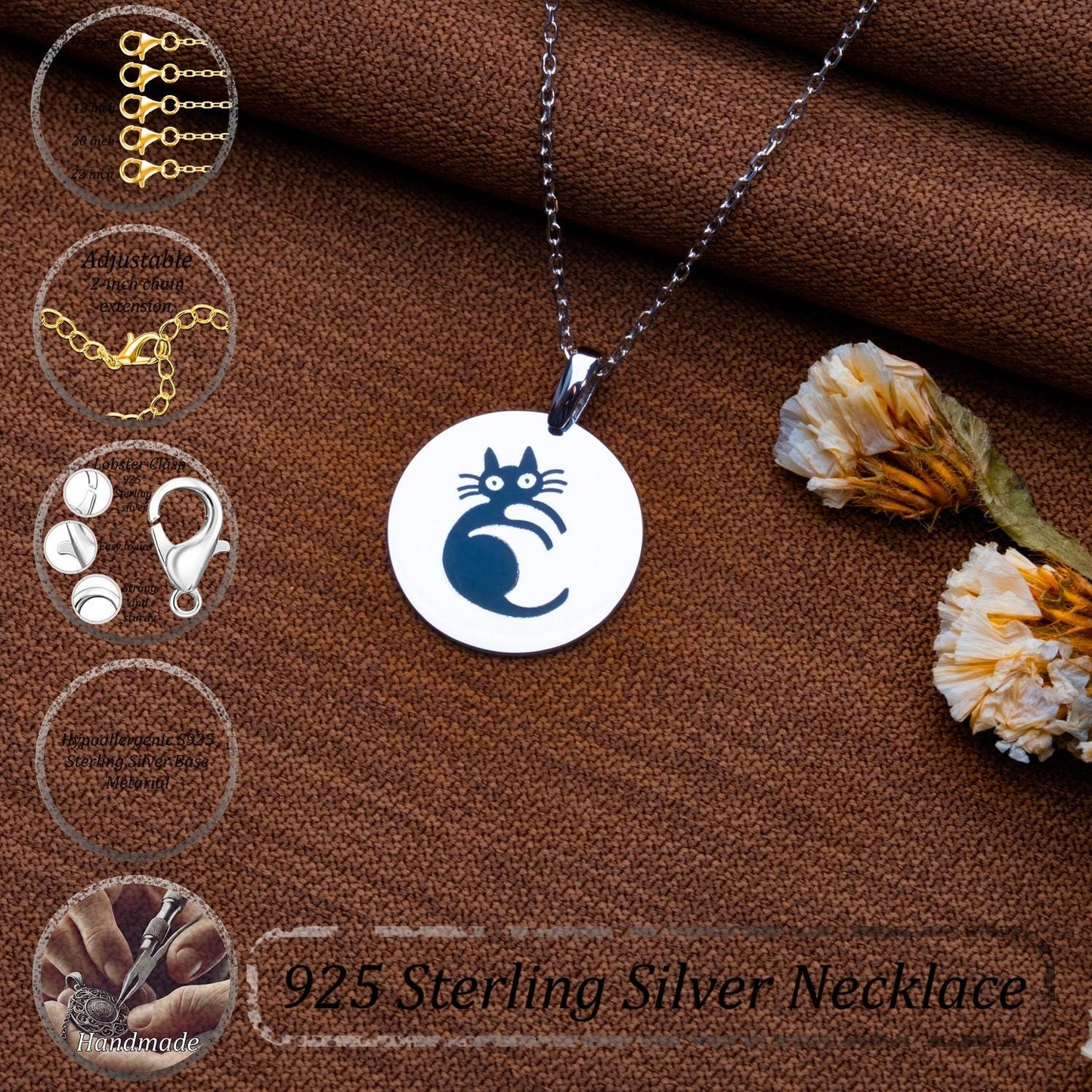 Personalized Cat Charm Necklace, Custom Name Plate Pendant, Kids Initial Number Bubble Letter Necklace, Miraculous Medal, Birthday Gift