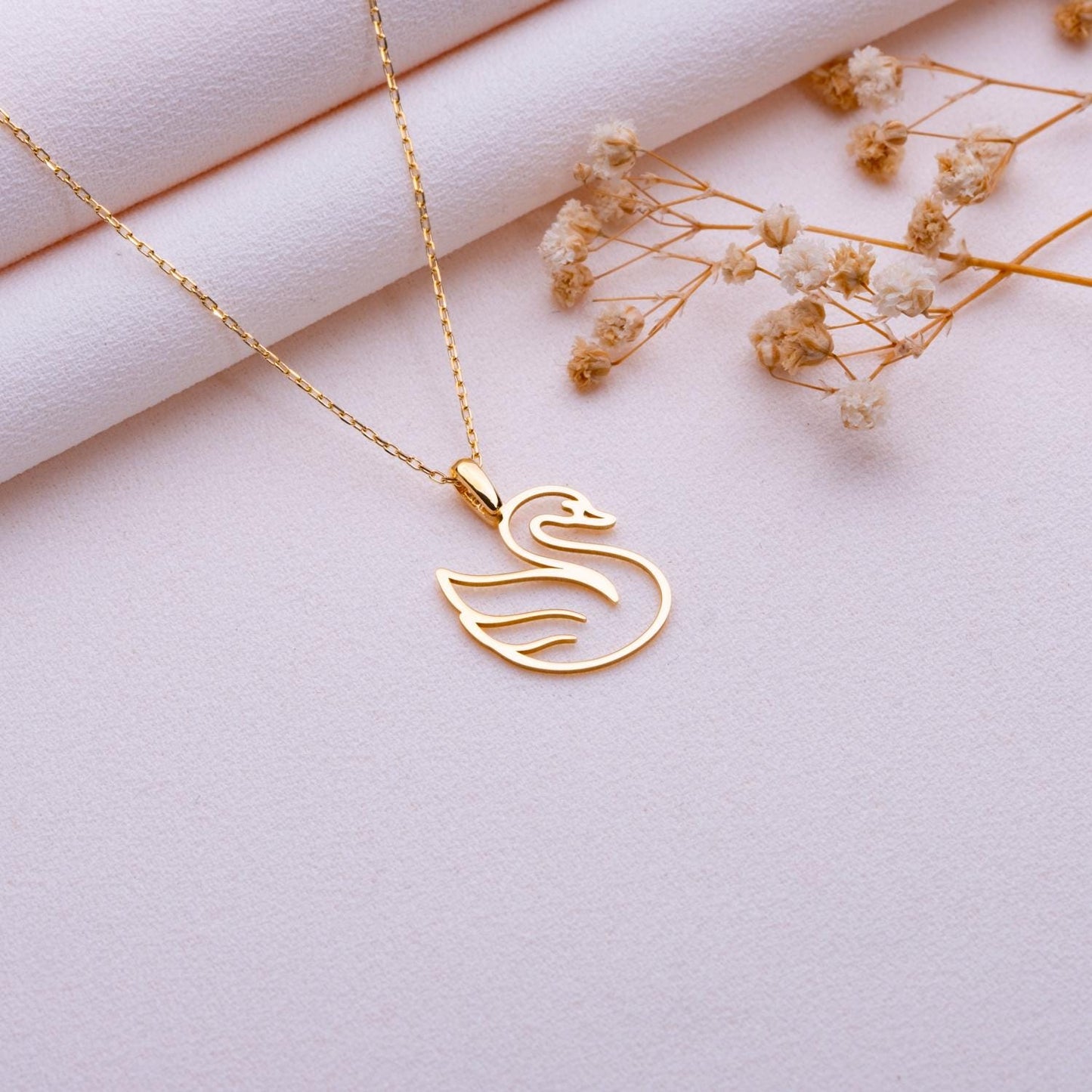 Silver Swan Necklace • Gold Swan Charm Jewelry • Dainty Bird Initial Monogram Necklace • Custom Silver Statement Necklace •Personalized Gift