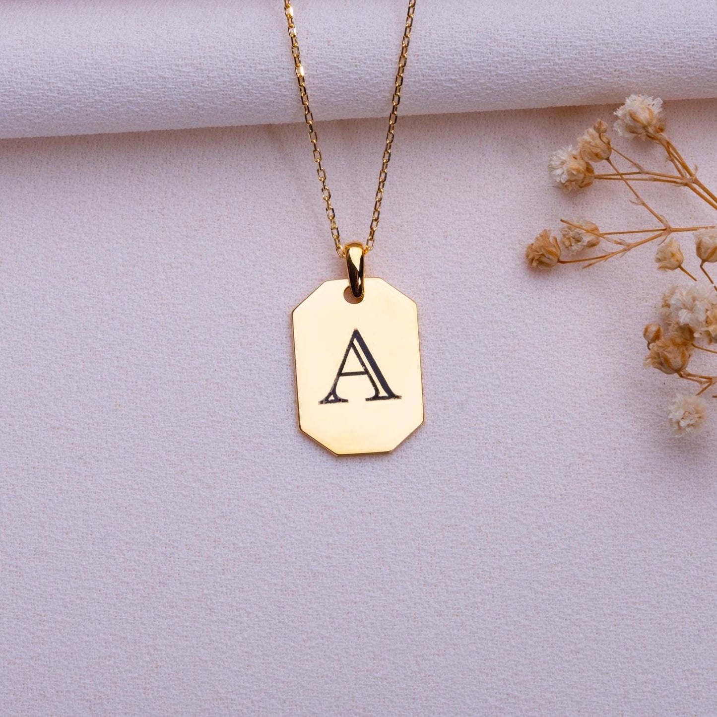Engraved Initial Bar Necklace • Personalized Silver Nameplate Jewelry • Custom Letter Pendant • 925 Sterling Silver Gift for Her Him