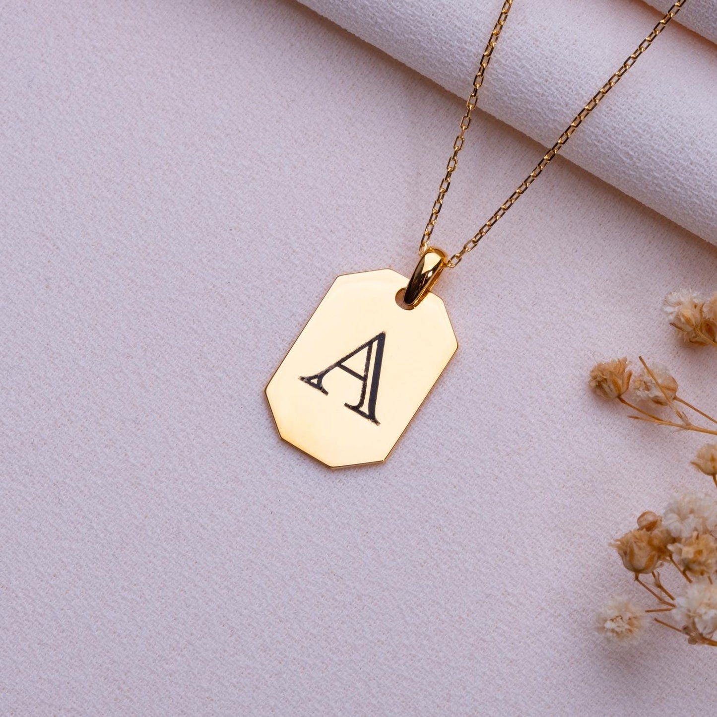 Engraved Initial Bar Necklace • Personalized Silver Nameplate Jewelry • Custom Letter Pendant • 925 Sterling Silver Gift for Her Him