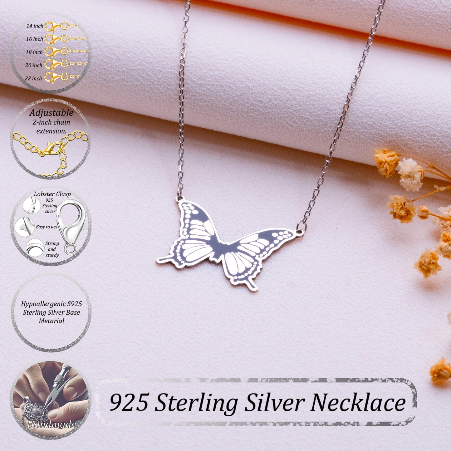 Dainty Butterfly Necklace – Monarch Butterfly Jewelry, Personalized Handmade Gift for Her, Minimalist Birthday or Anniversary Gift for Mom