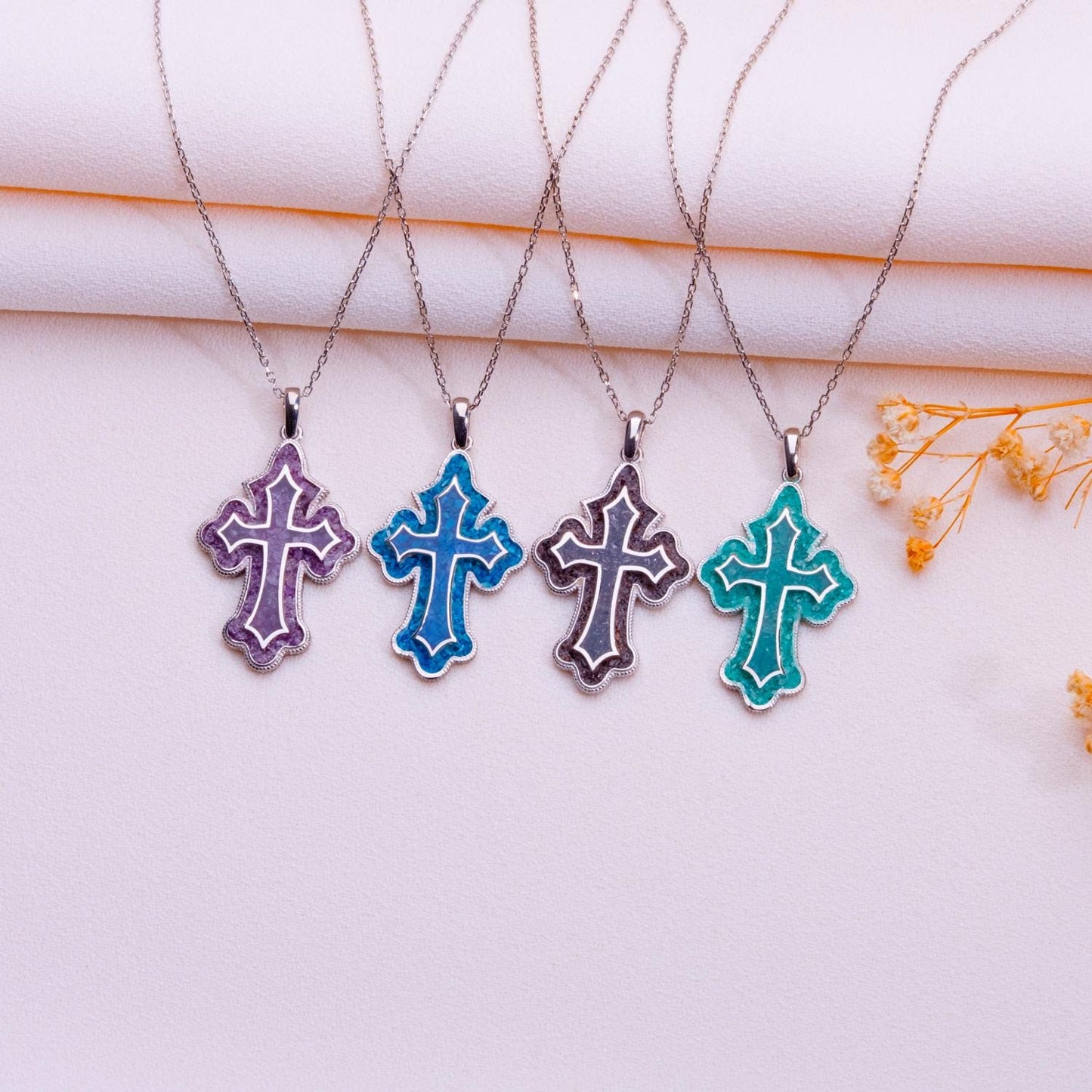 Amethyst Cross Necklace, Gold & Silver Gemstone Pendant, Religious Handmade Jewelry, Antique Bridesmaid Gift, Anniversary-Birthday Gift