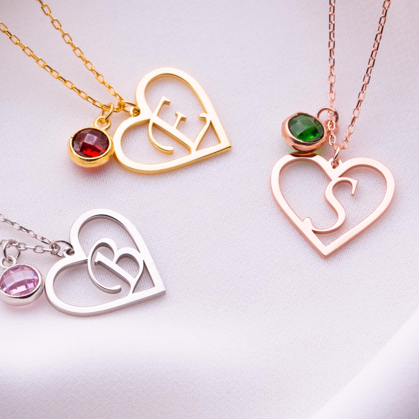 Birthstone Heart Necklace – Personalized Heart Jewelry, Custom Birthstone Gift for Her, Birthday Necklace, Romantic Jewelry for Women.