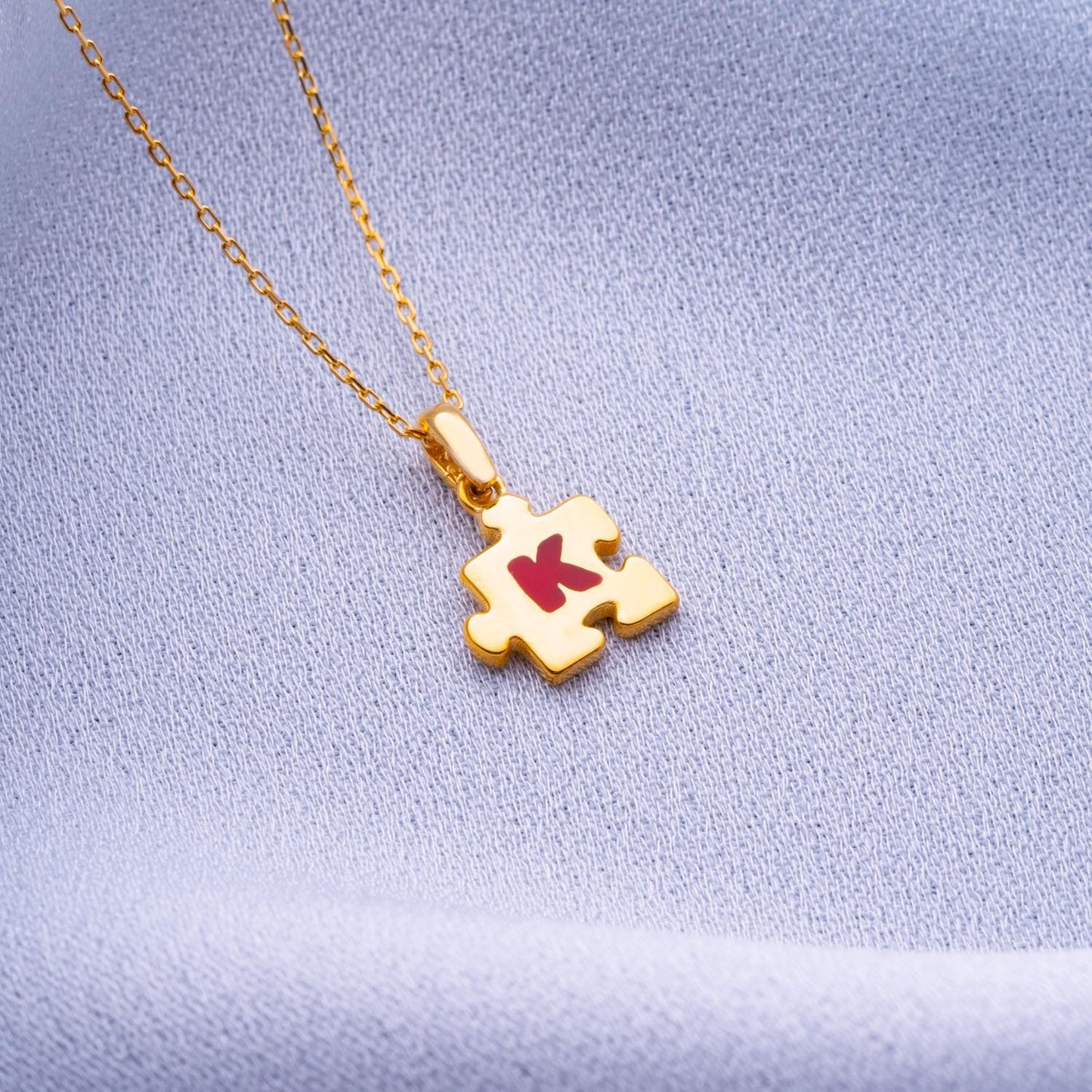 Personalized Puzzle Necklace, Name Letter Pendant, Gold & Silver Handmade Jewelry, Couples Necklace, Cross Charm, Gift for Her,Birthday Gift