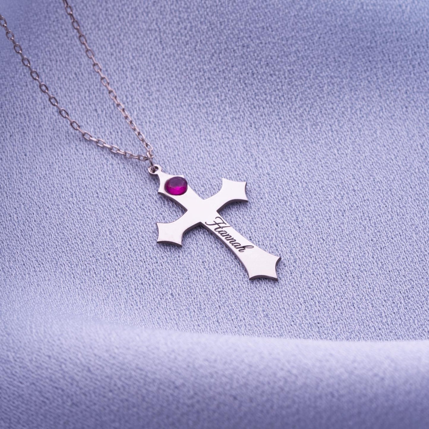 Birthstone Cross Necklace, Gold Cross Pendant, Custom Name Necklace, Small Orthodox Cross, Birthstone Jewelry Gift for Her, Birthday Gift.