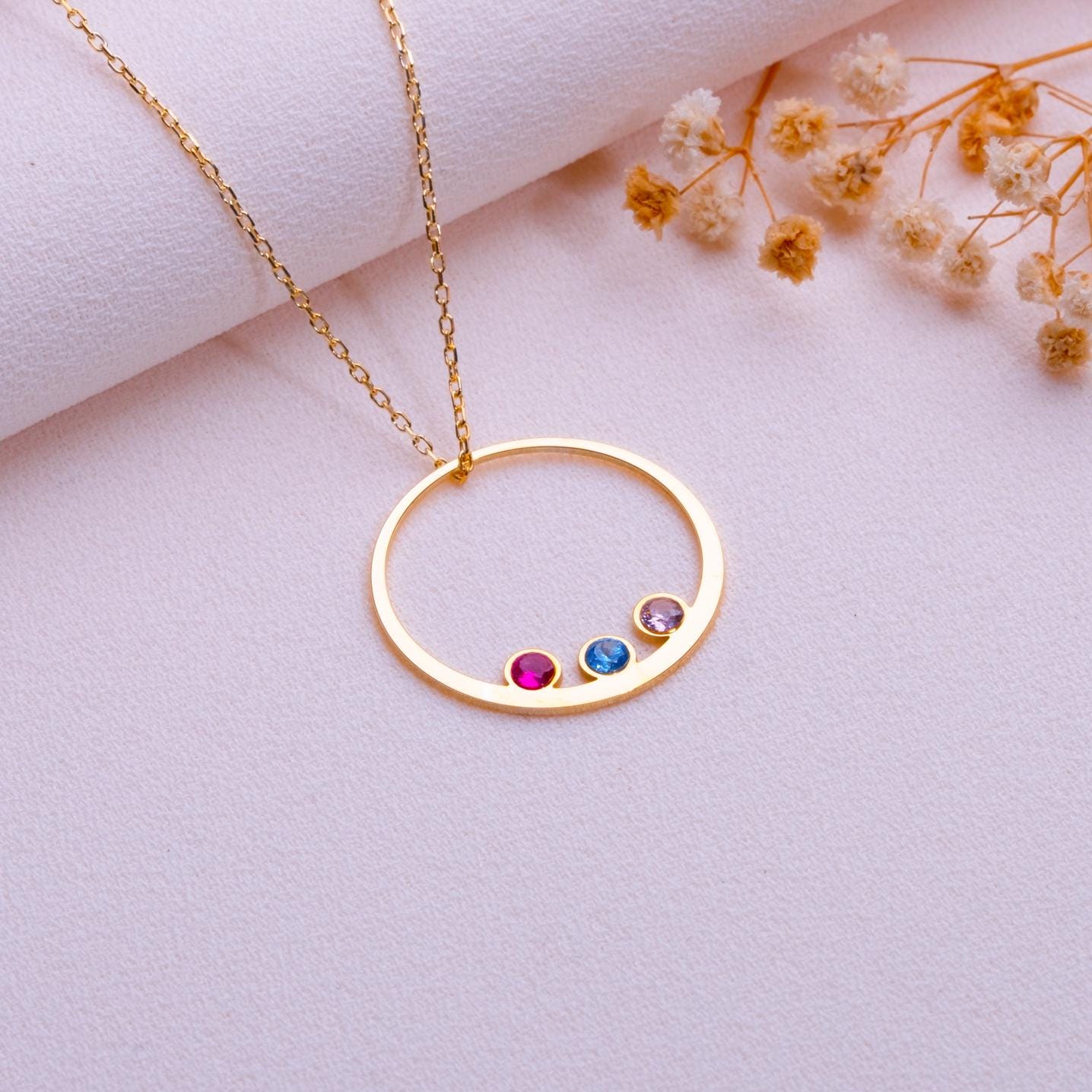 Handmade Silver Birthstone Necklace, Personalized Family Jewelry Gift, August October December March Birthstone Necklace, Gift for Mom Women