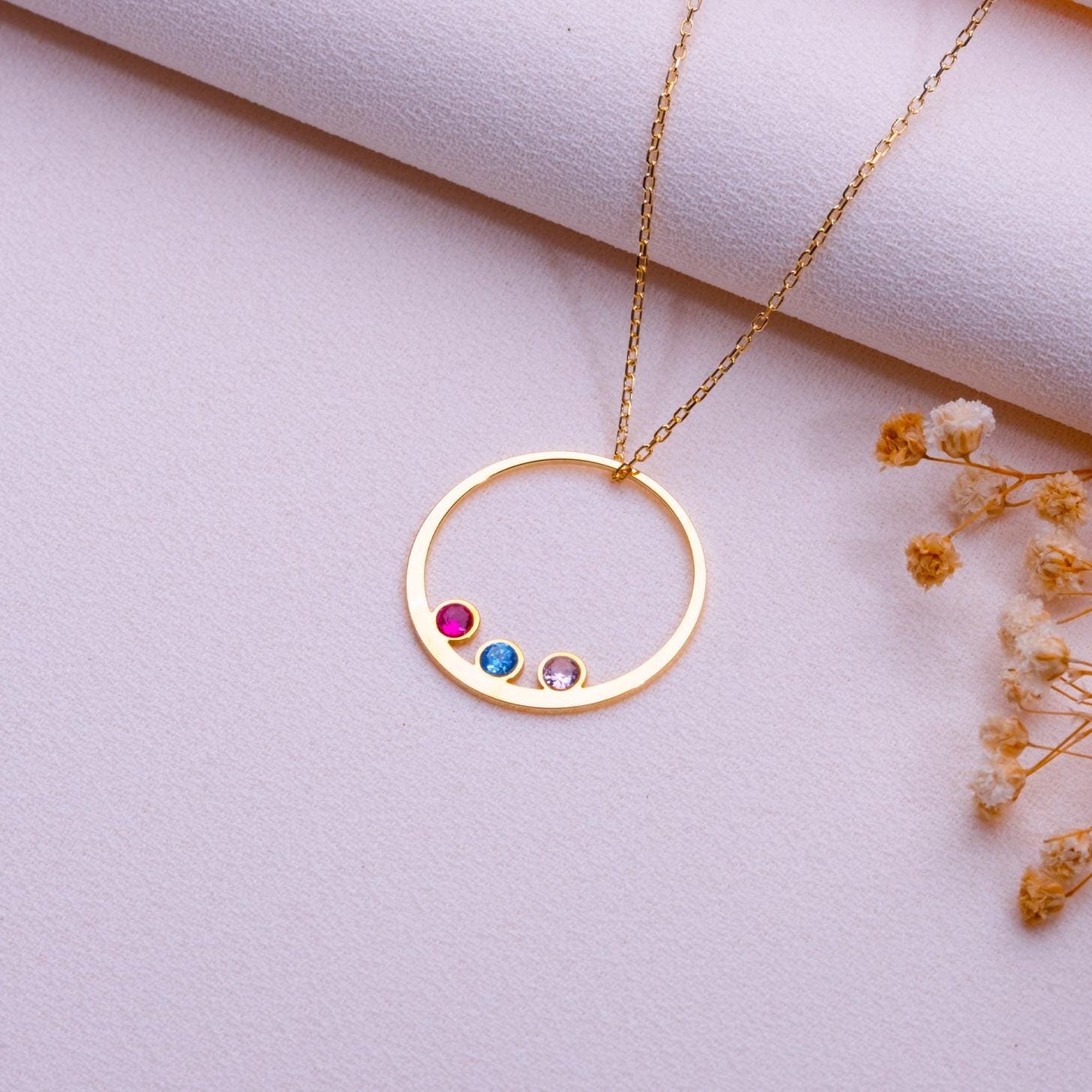 Handmade Silver Birthstone Necklace, Personalized Family Jewelry Gift, August October December March Birthstone Necklace, Gift for Mom Women