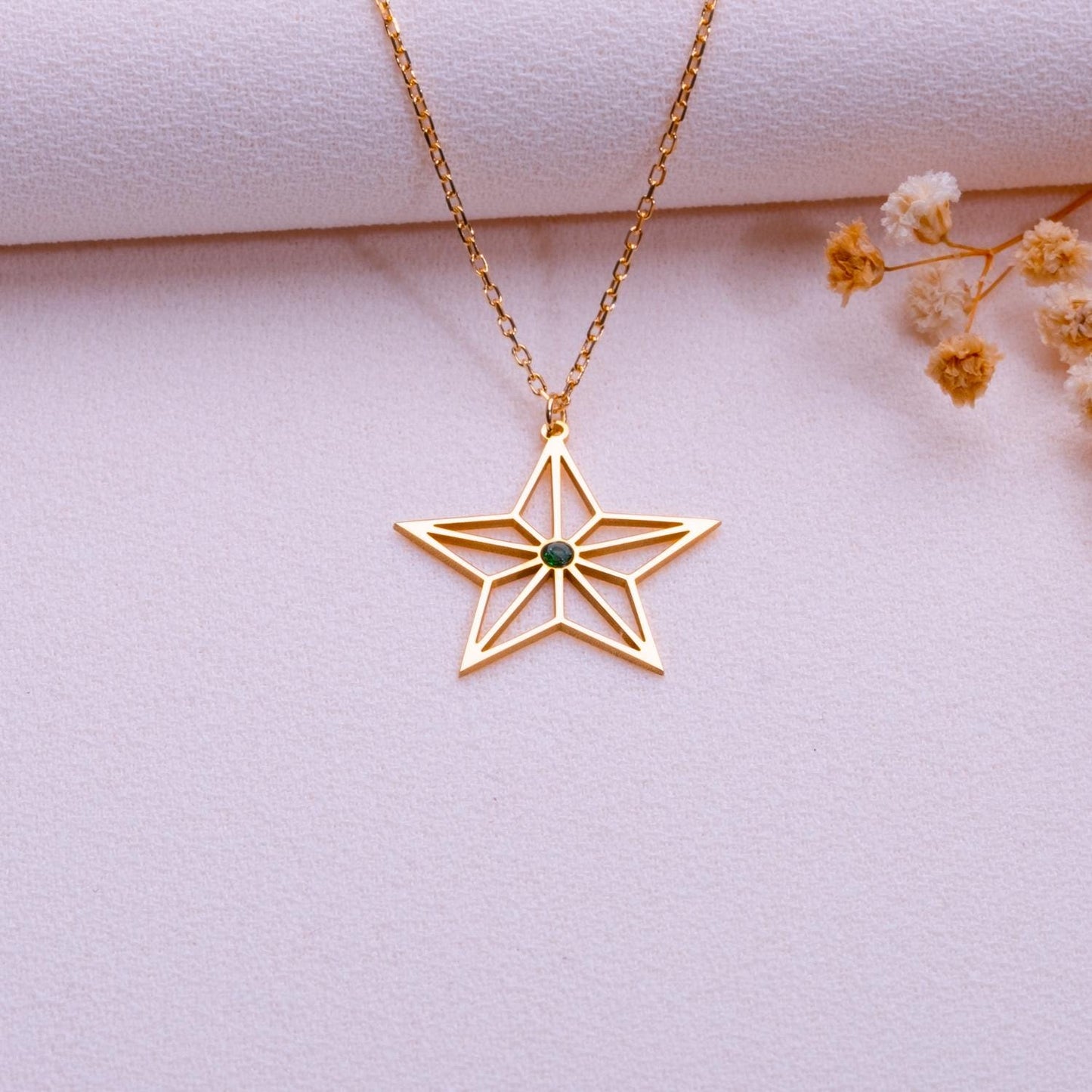 Origami Star Necklace – North Star Pendant, Polaris Compass Necklace, Handmade Silver or Gold Star Jewelry, Birthstone Gift for Her or Him