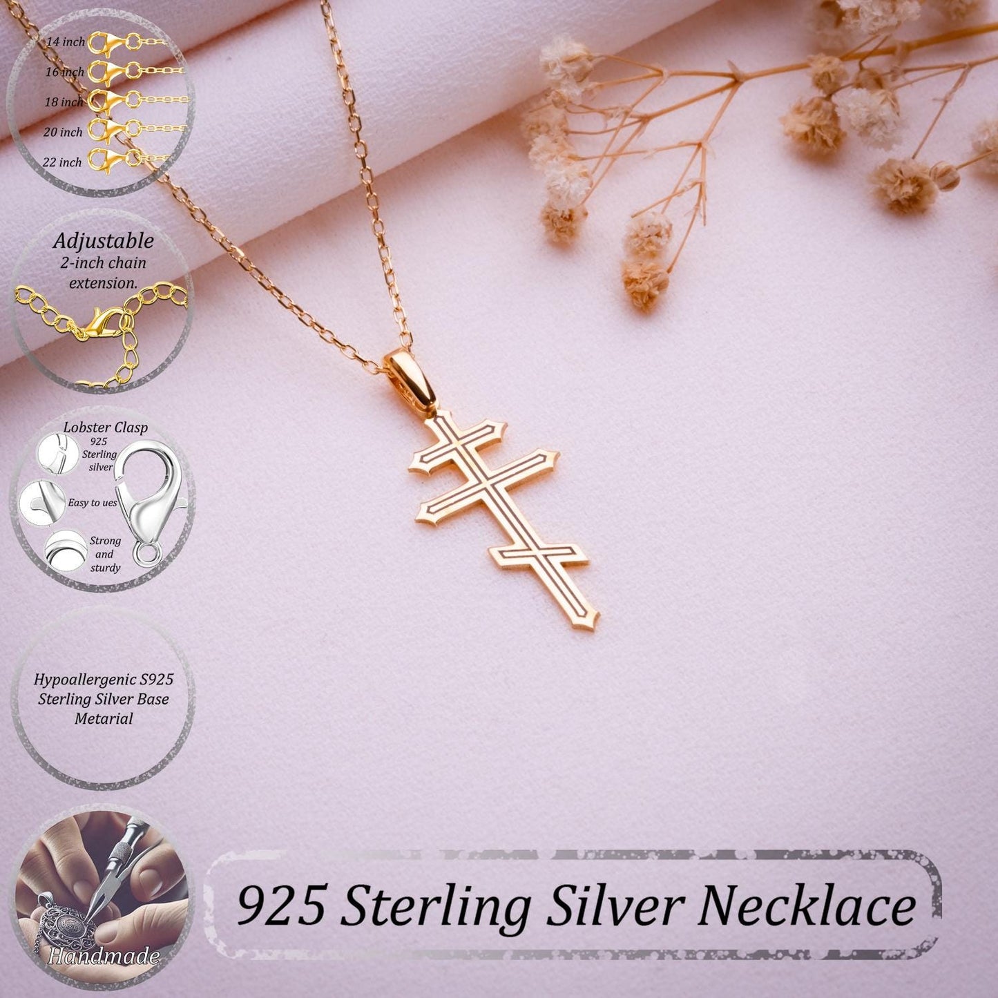 Dainty Cross Necklace • Gold Silver or Rose Gold Cross Pendant • Small Jesus Necklace for Women or Men • Sideways Cross Gift for Her or Him