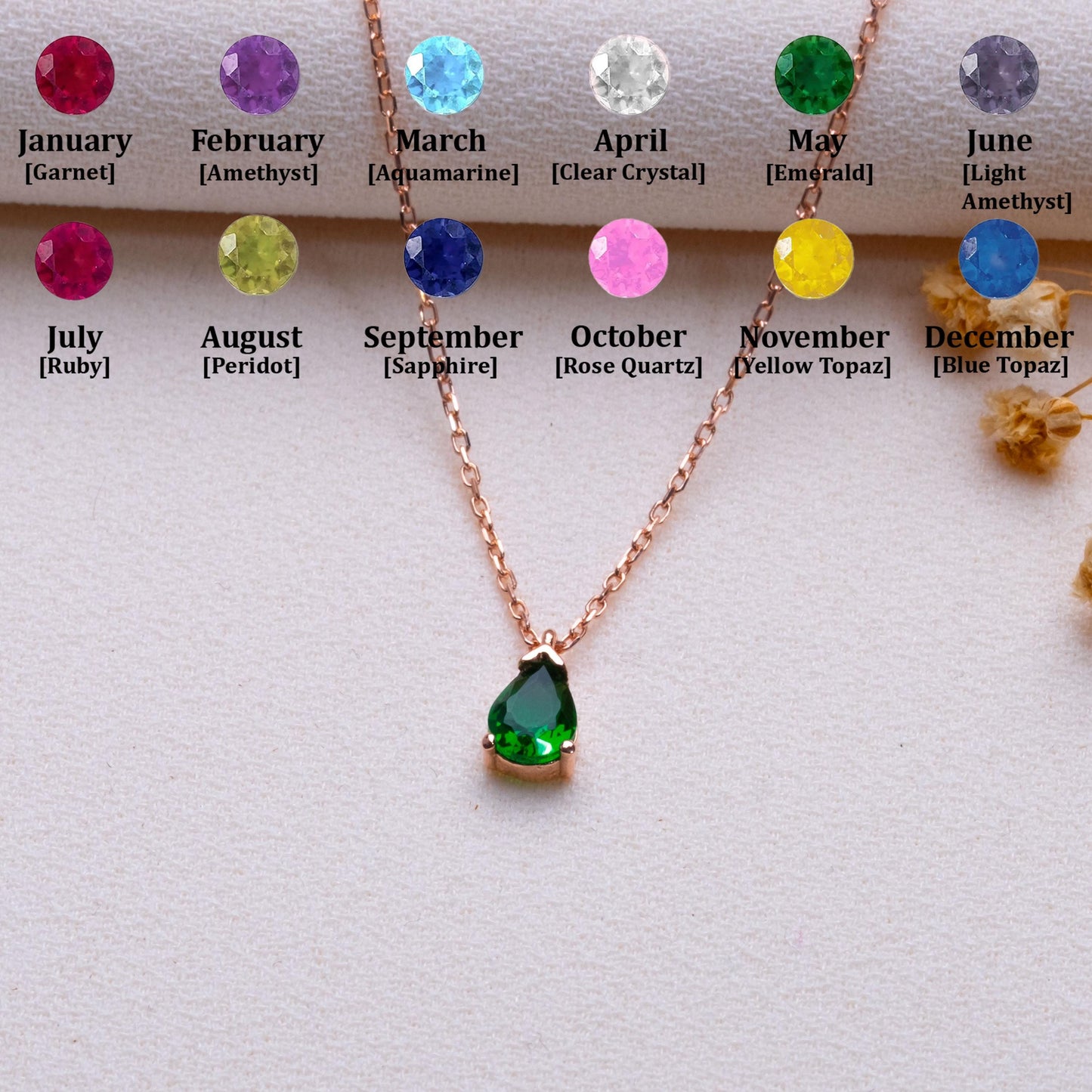 Drop Birthstone Necklace • Custom Jewelry Gift • Personalized Dainty Pendant for Women •Anniversary or Birthday Gift,Unique Necklace for Her