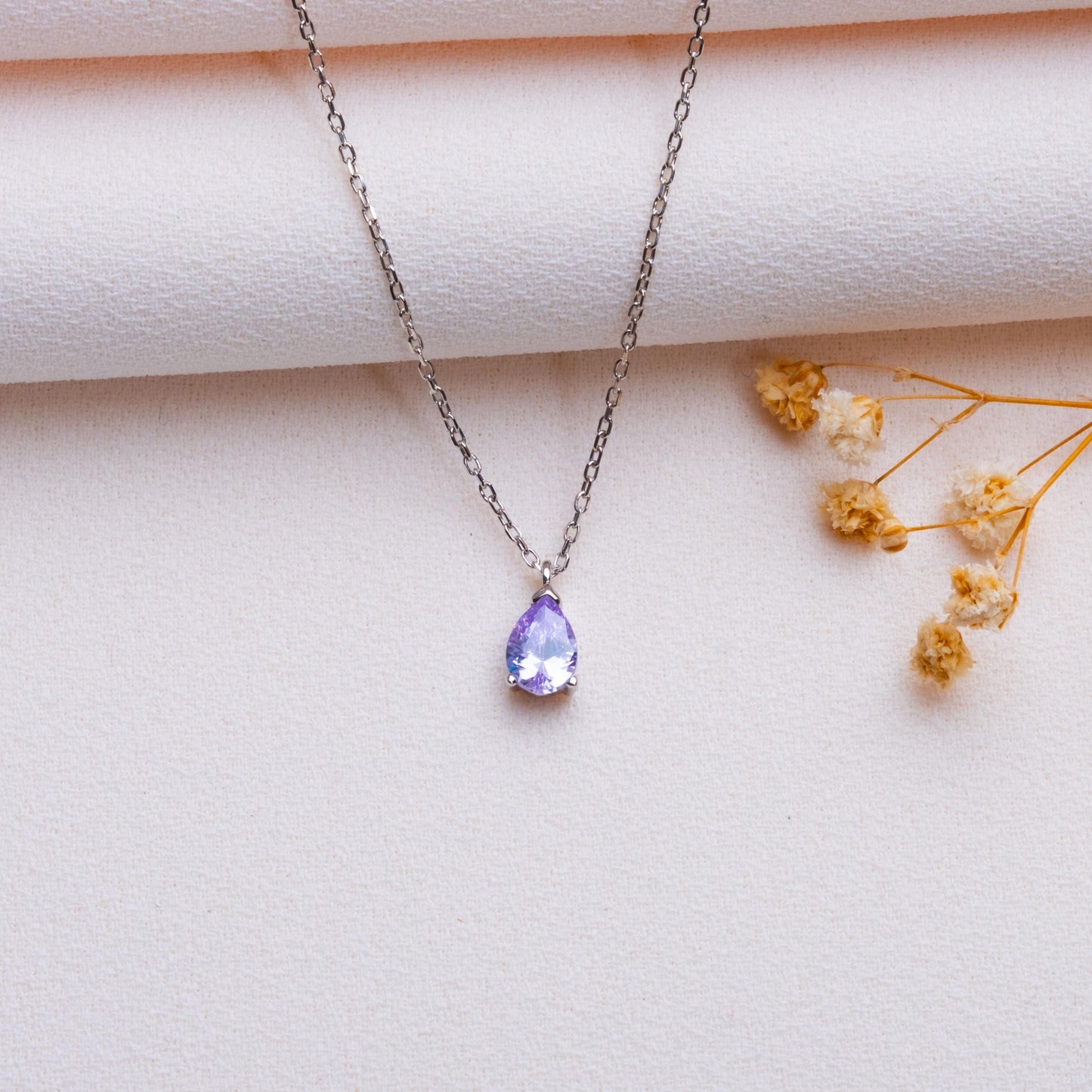 Drop Birthstone Necklace • Silver or Gold Jewelry • Dainty Teardrop Gemstone Pendant •Customized Minimal Gift,Unique Birthstone Gift Jewelry
