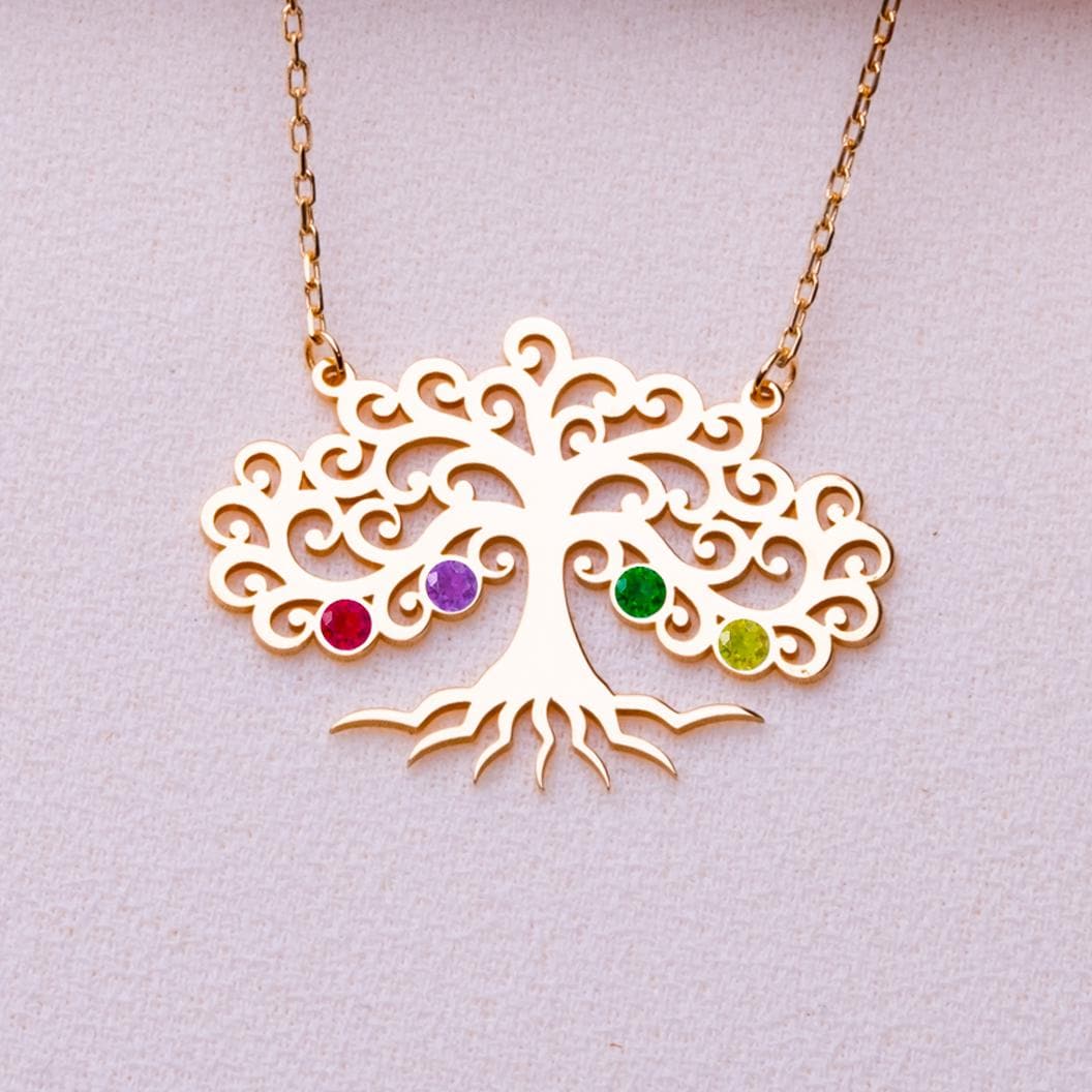 Tree of Life Birthstone Necklace • Grandma or Mom Gift • Bonsai Tree Pendant • Amethyst Tourmaline Peridot Jewelry • August Birthstone Gift